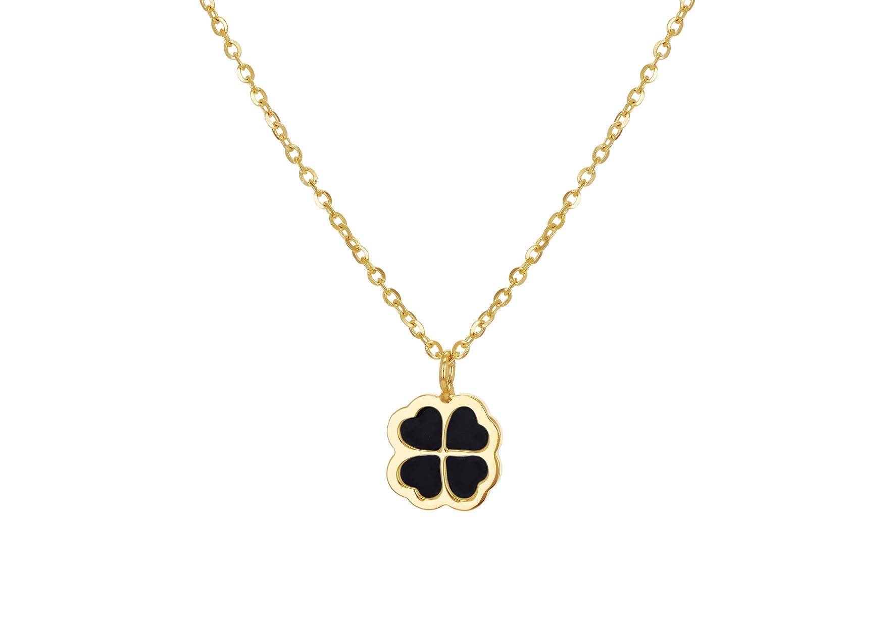 9ct Yellow Gold Black Onyx Clover Petal Necklace