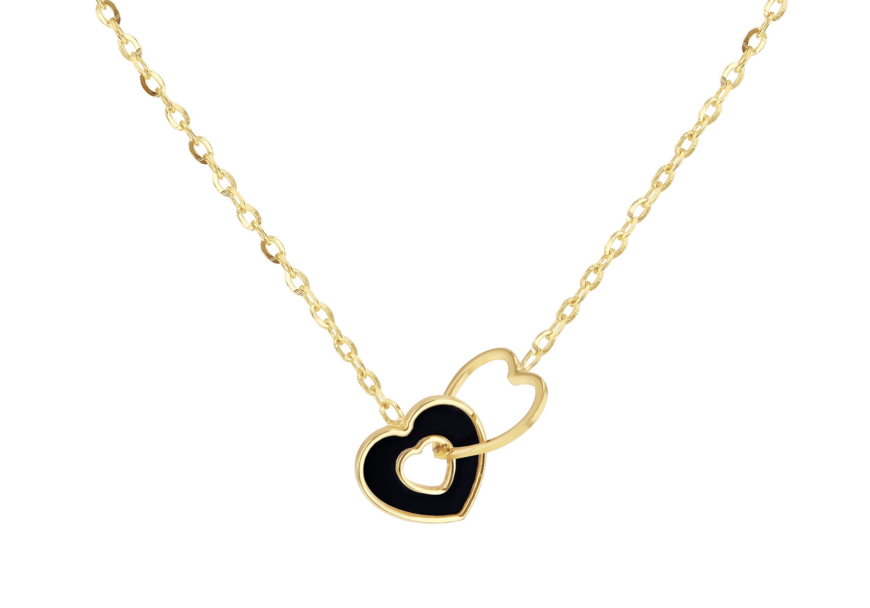 9ct Yellow Gold Black Onyx Interlocked Heart Necklace