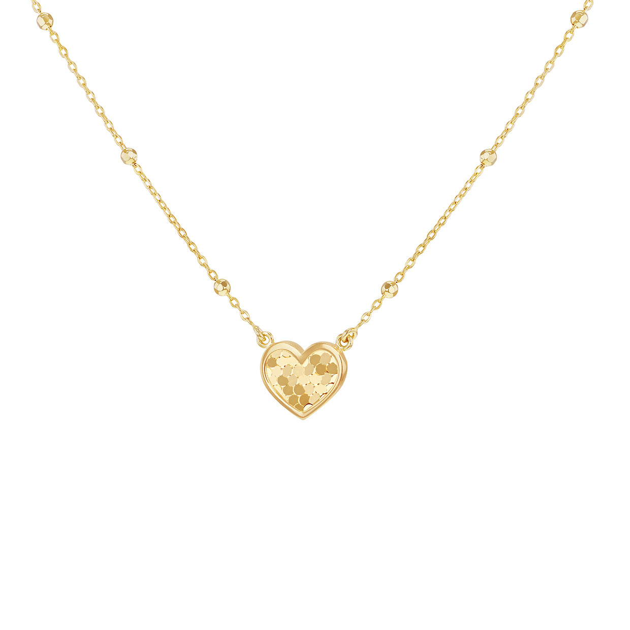 9ct Yellow Gold Disco Heart Adjustable Trace & Ball Chain Pendant Necklace