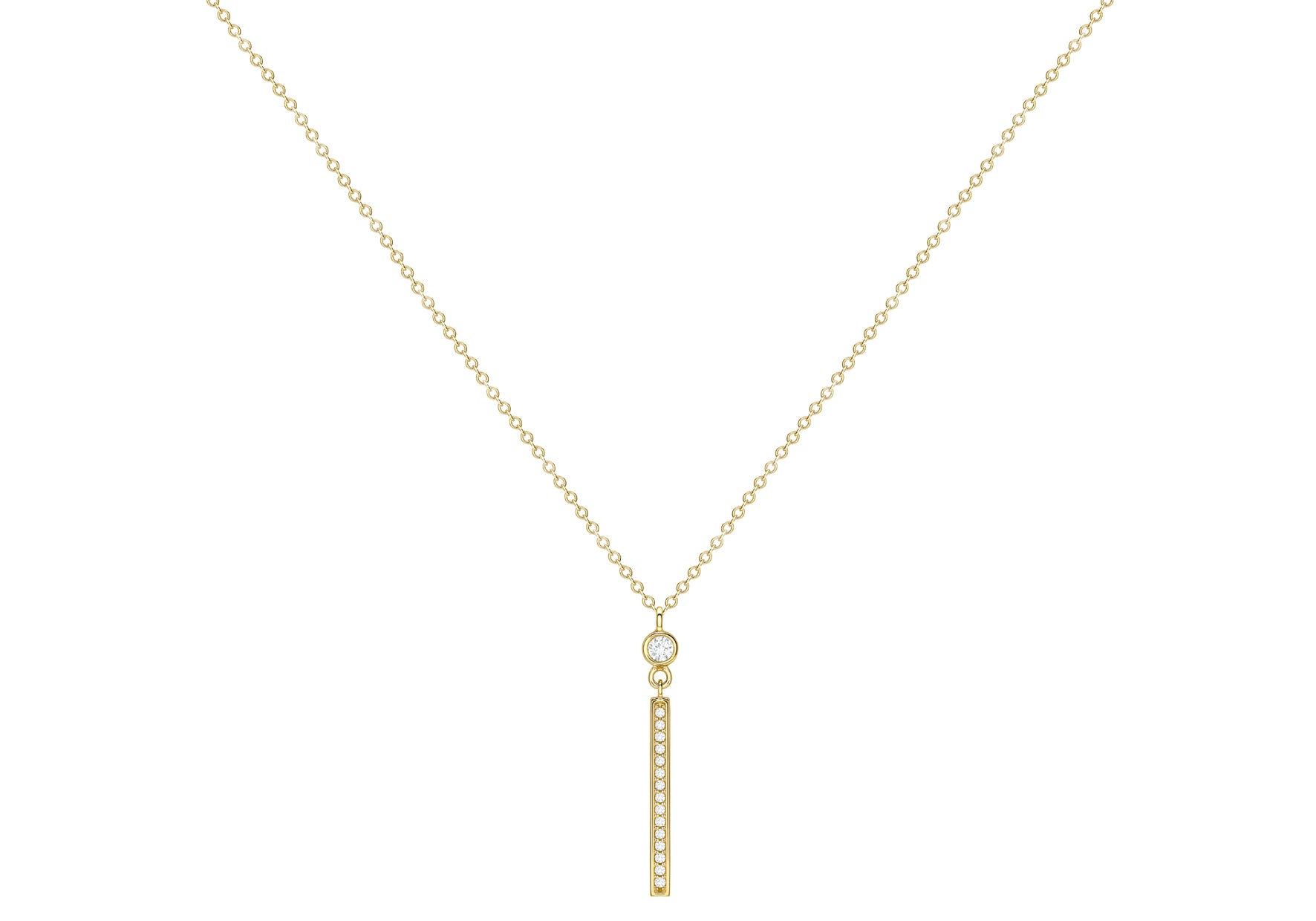 9ct Yellow Gold White Zirconia Graduated Bar Necklace