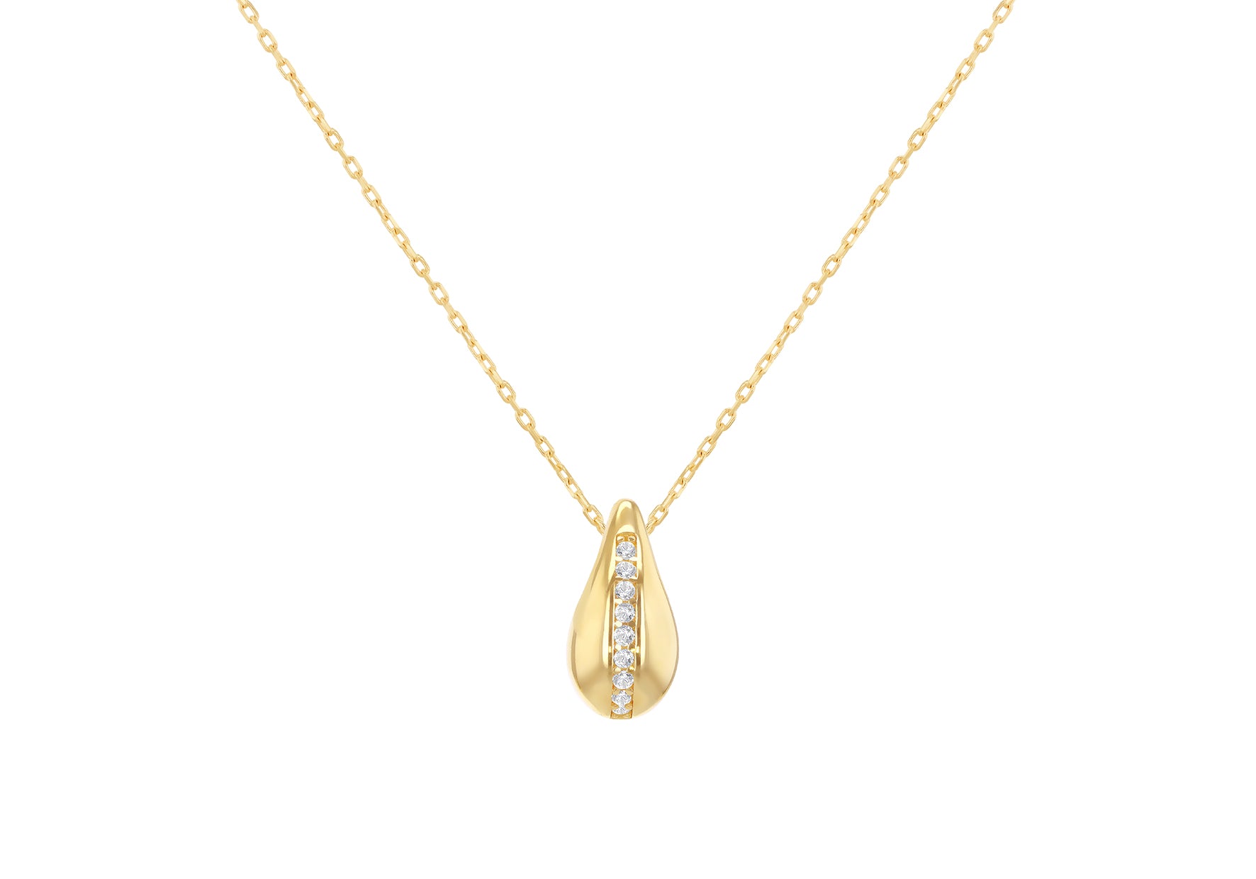 9ct Yellow Gold White Zirconia Teardrop Necklace