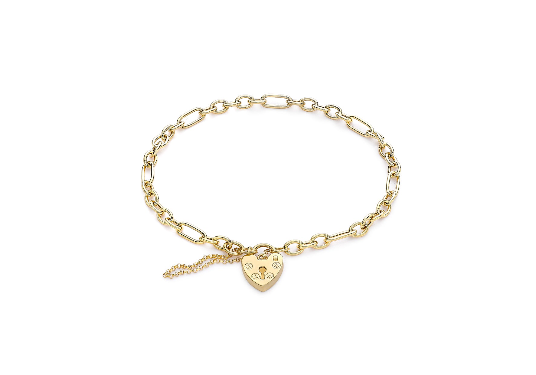 9ct Yellow Gold Padlock & Key Figaro Chain Bracelet