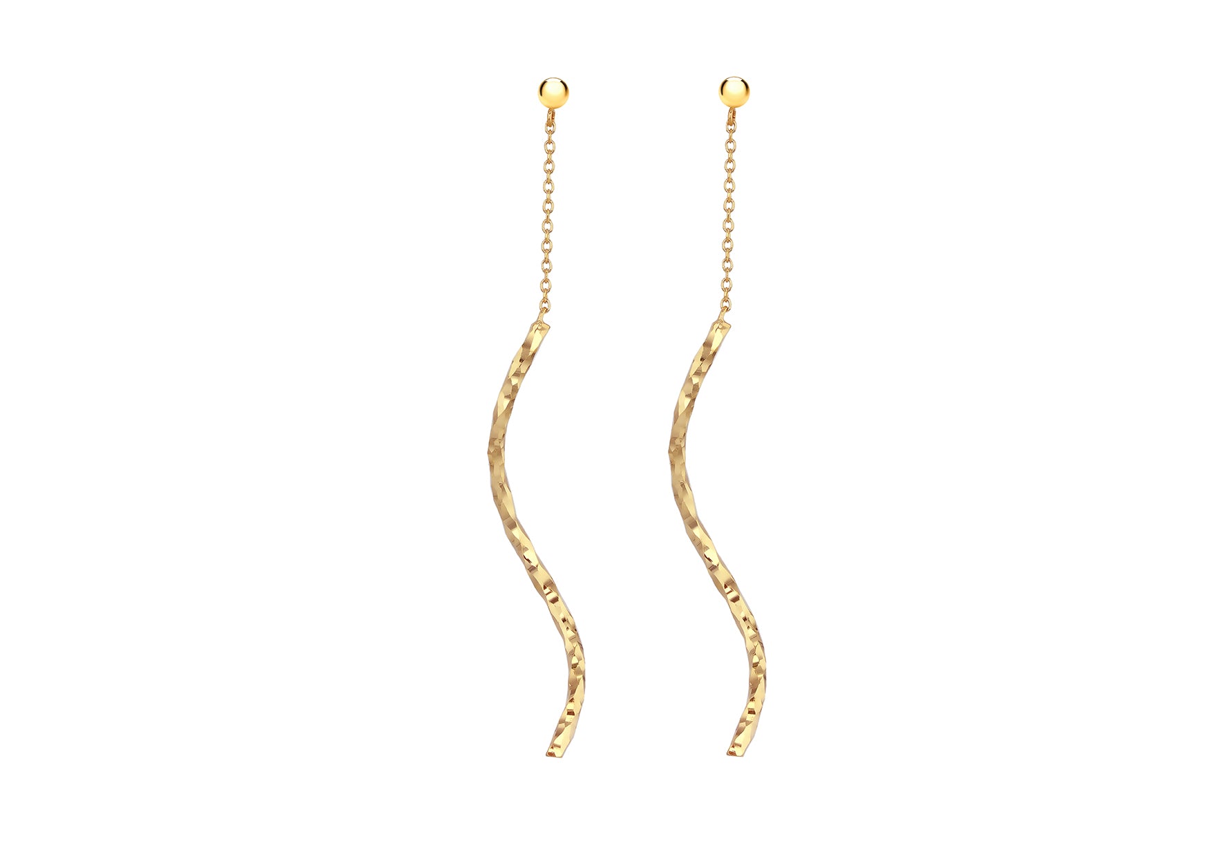 9ct Yellow Gold Diamond Cut Wave Chain Drop Earrings