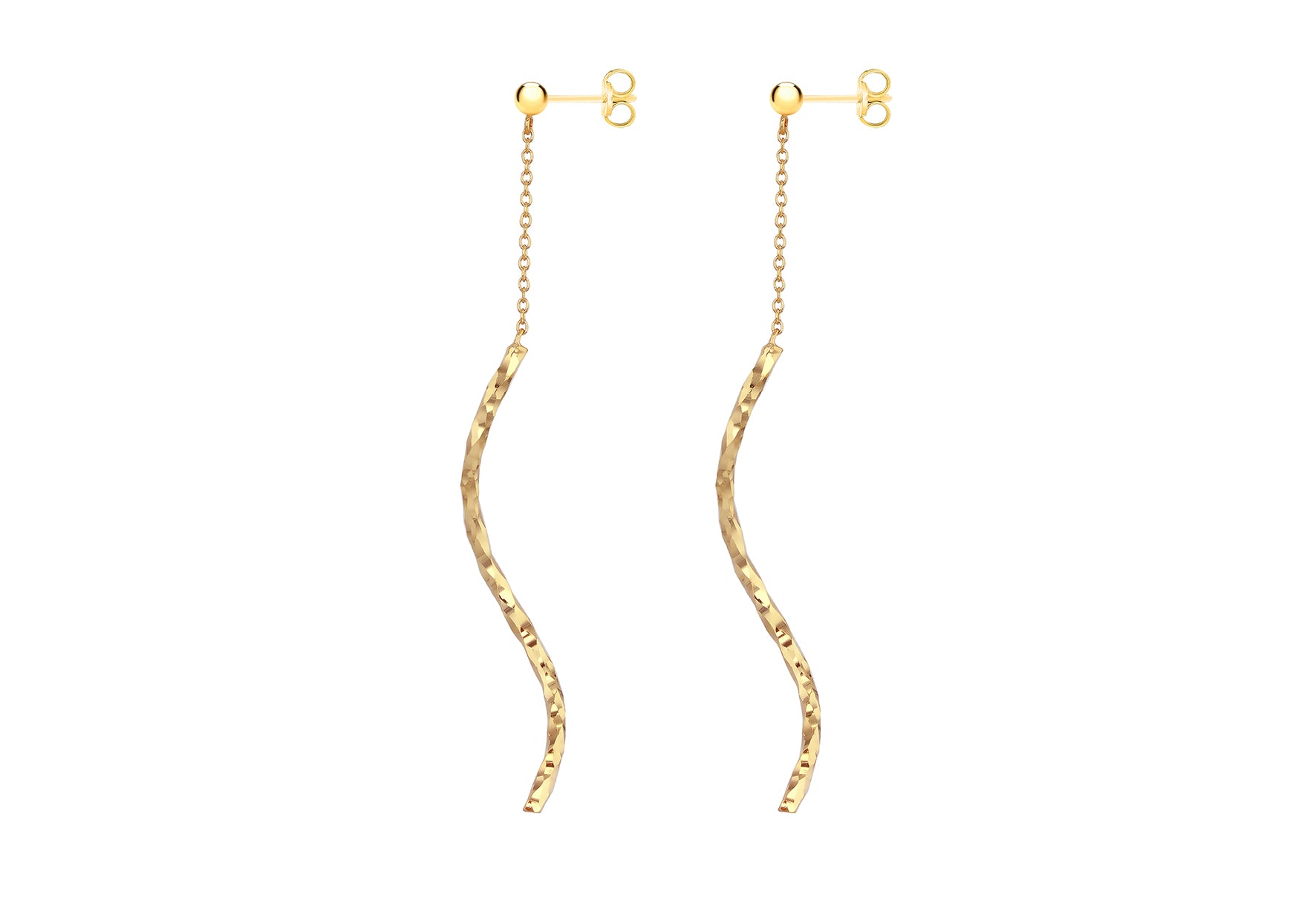 9ct Yellow Gold Diamond Cut Wave Chain Drop Earrings