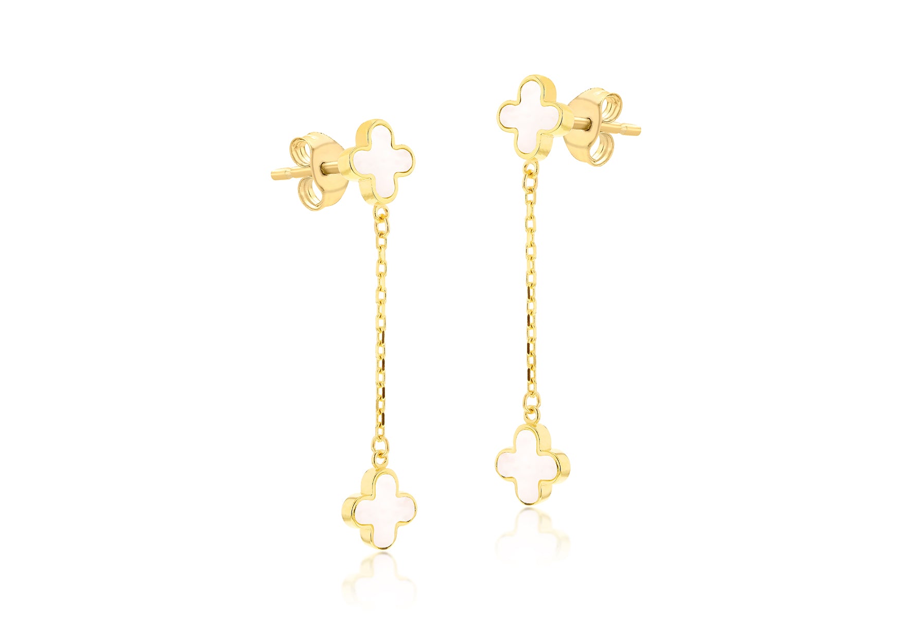 9ct Yellow Gold Mother of Pearl Petal Drop Stud Earrings