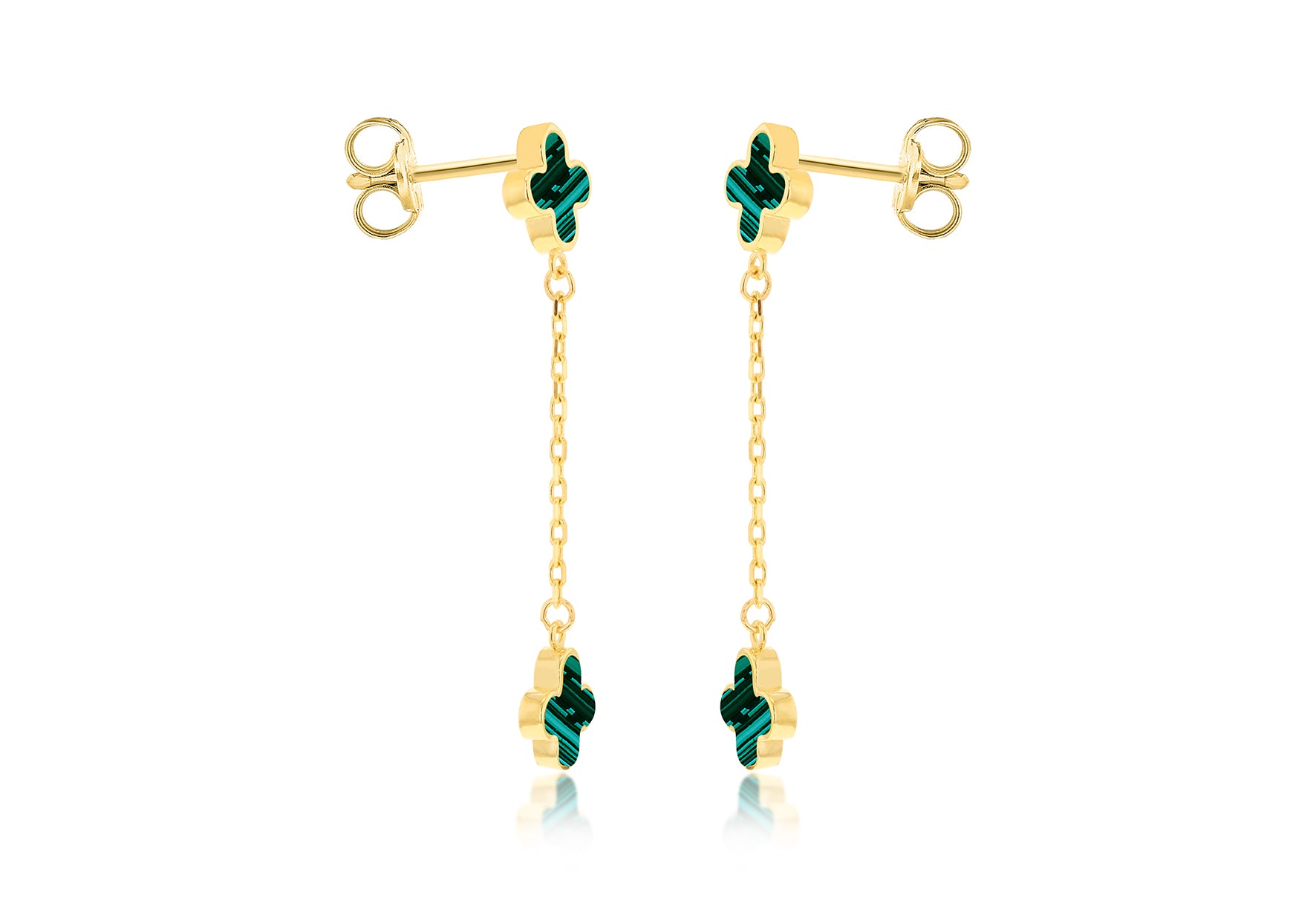 9ct Yellow Gold Malachite Petal Drop Stud Earrings