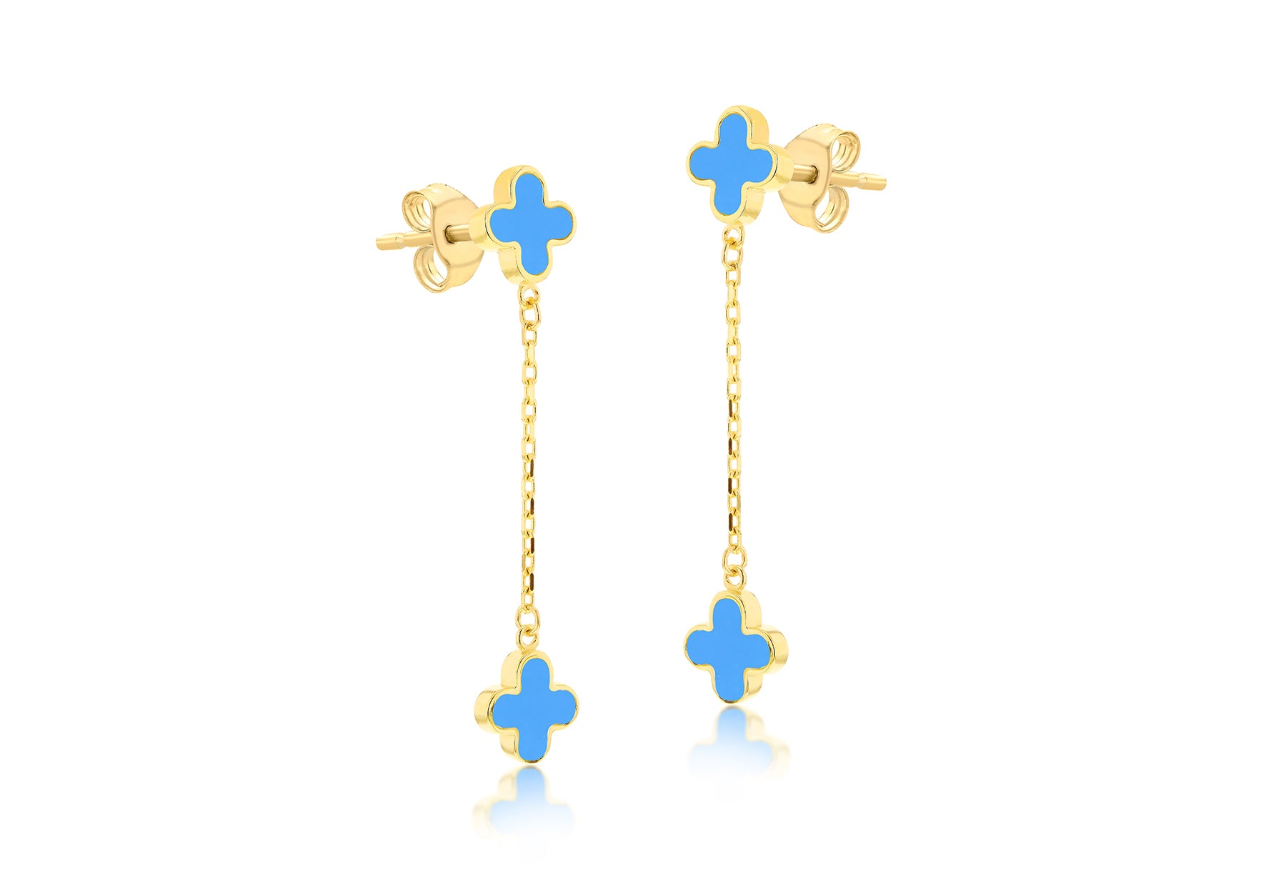 9ct Yellow Gold Turquoise Petals Drop Stud Earrings