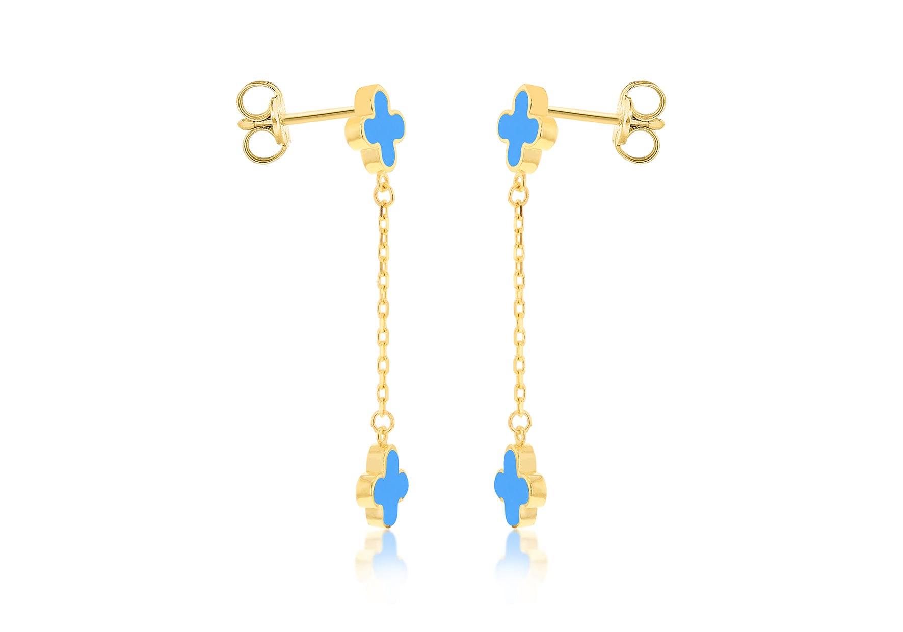 9ct Yellow Gold Turquoise Petals Drop Stud Earrings