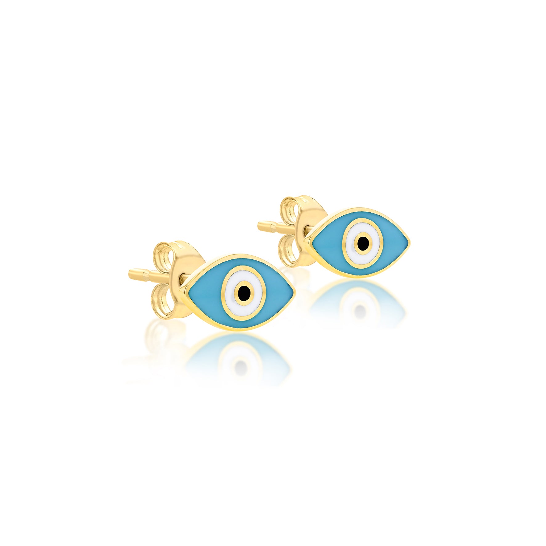 9ct Yellow Gold Blue Evil Eye Stud Earrings