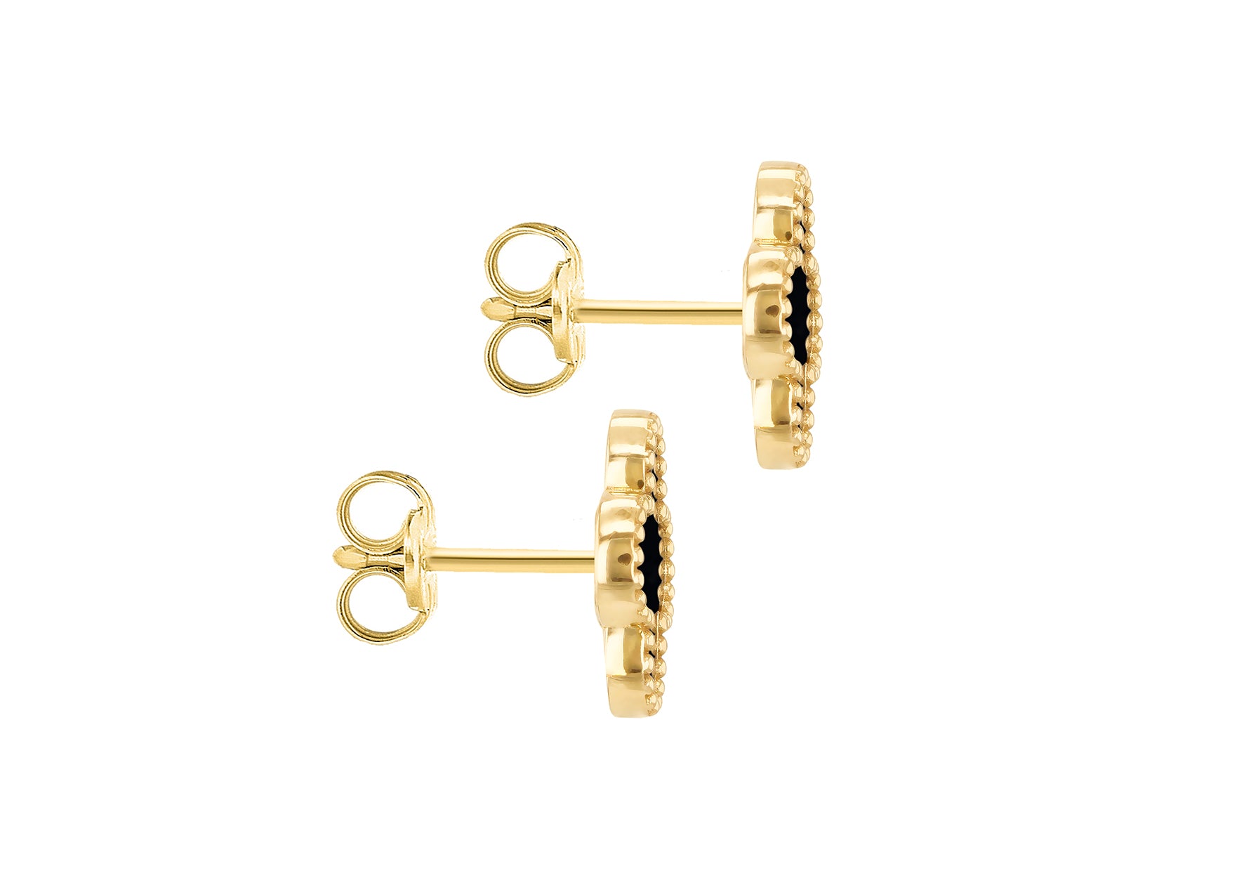 9ct Yellow Gold Black Onyx Clover Stud Earrings