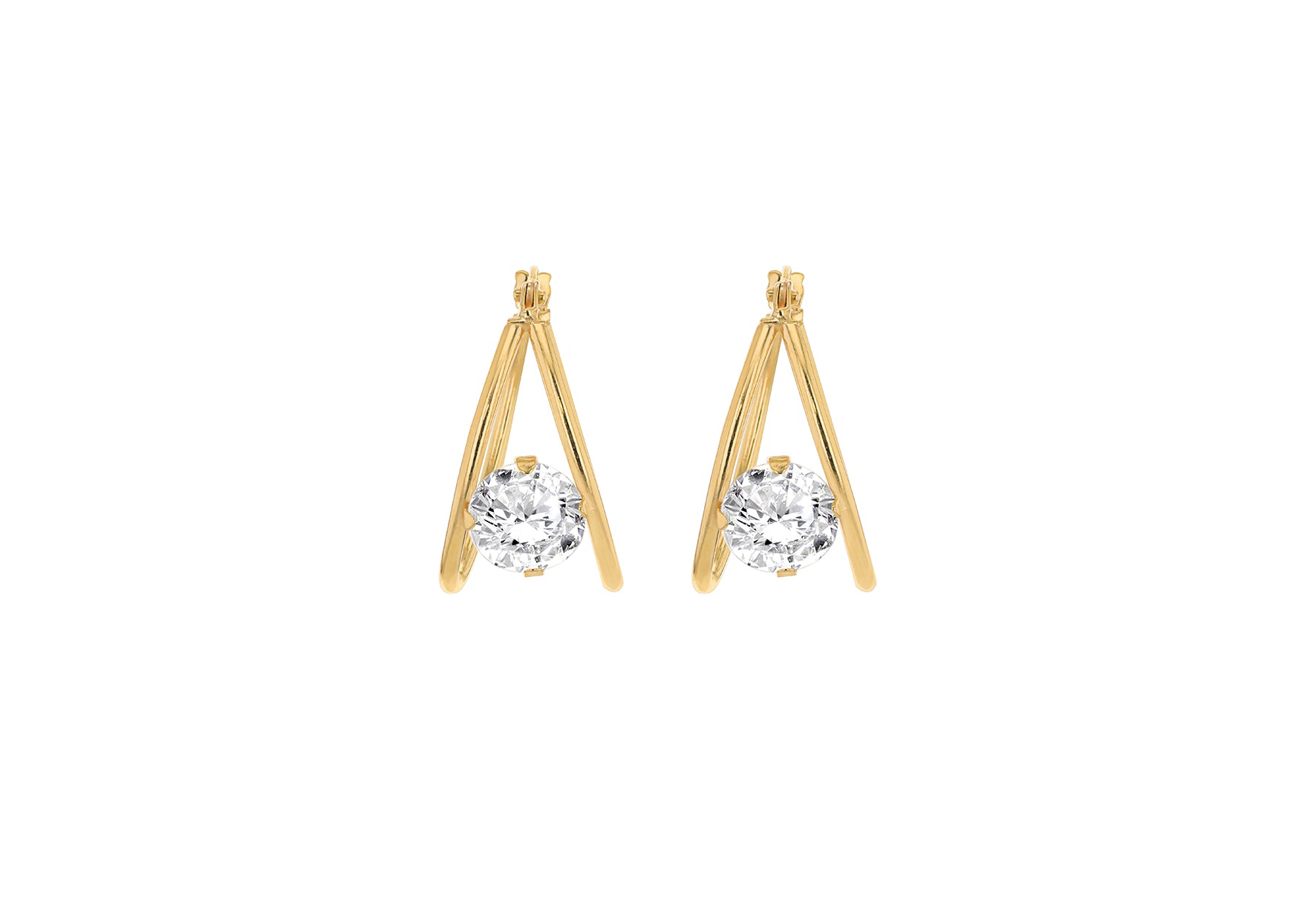 9ct Yellow Gold White Zirconia Twin Hoop Earrings