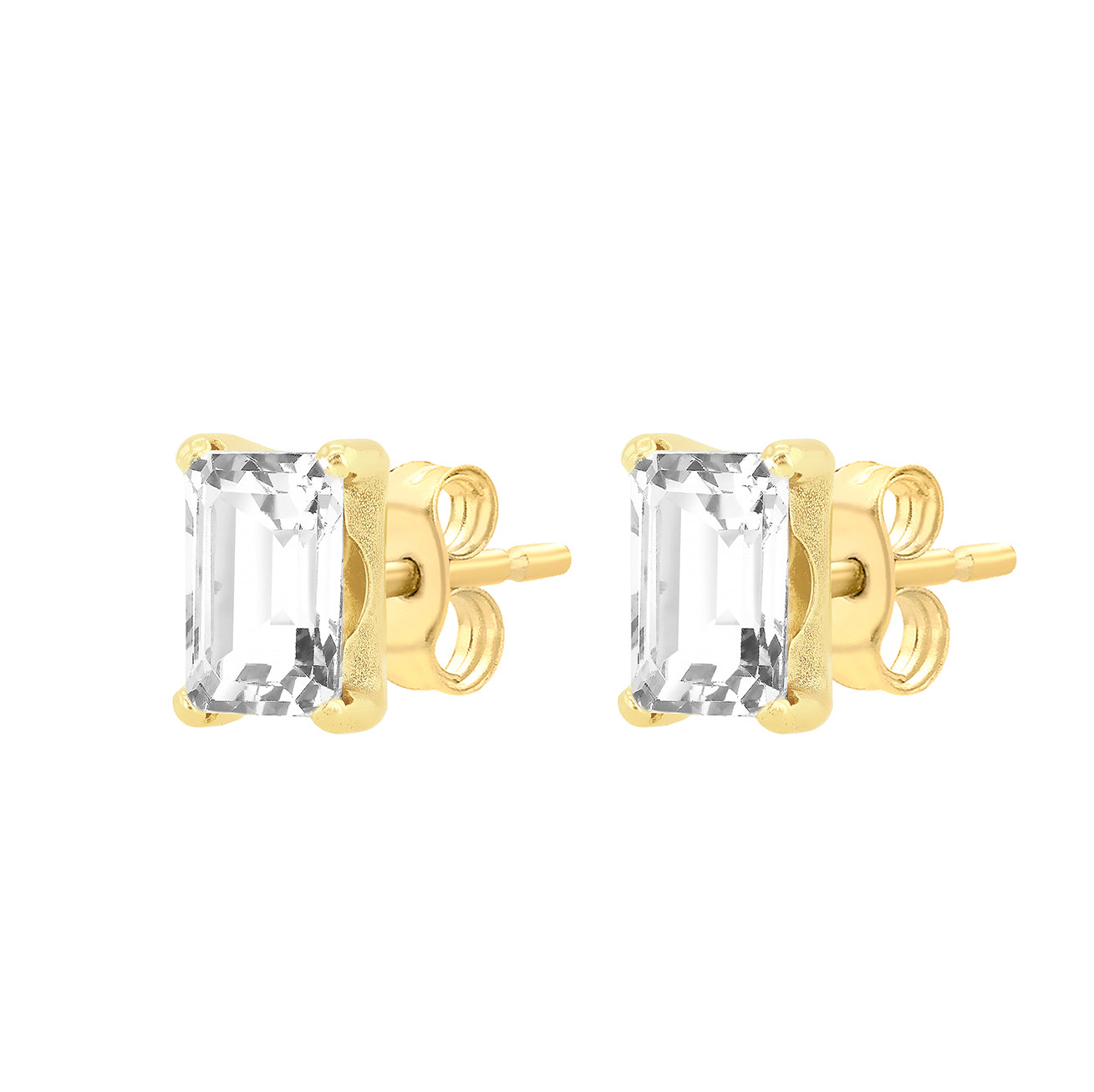 9ct Yellow Gold Emerald Cut Zirconia Stud Earrings