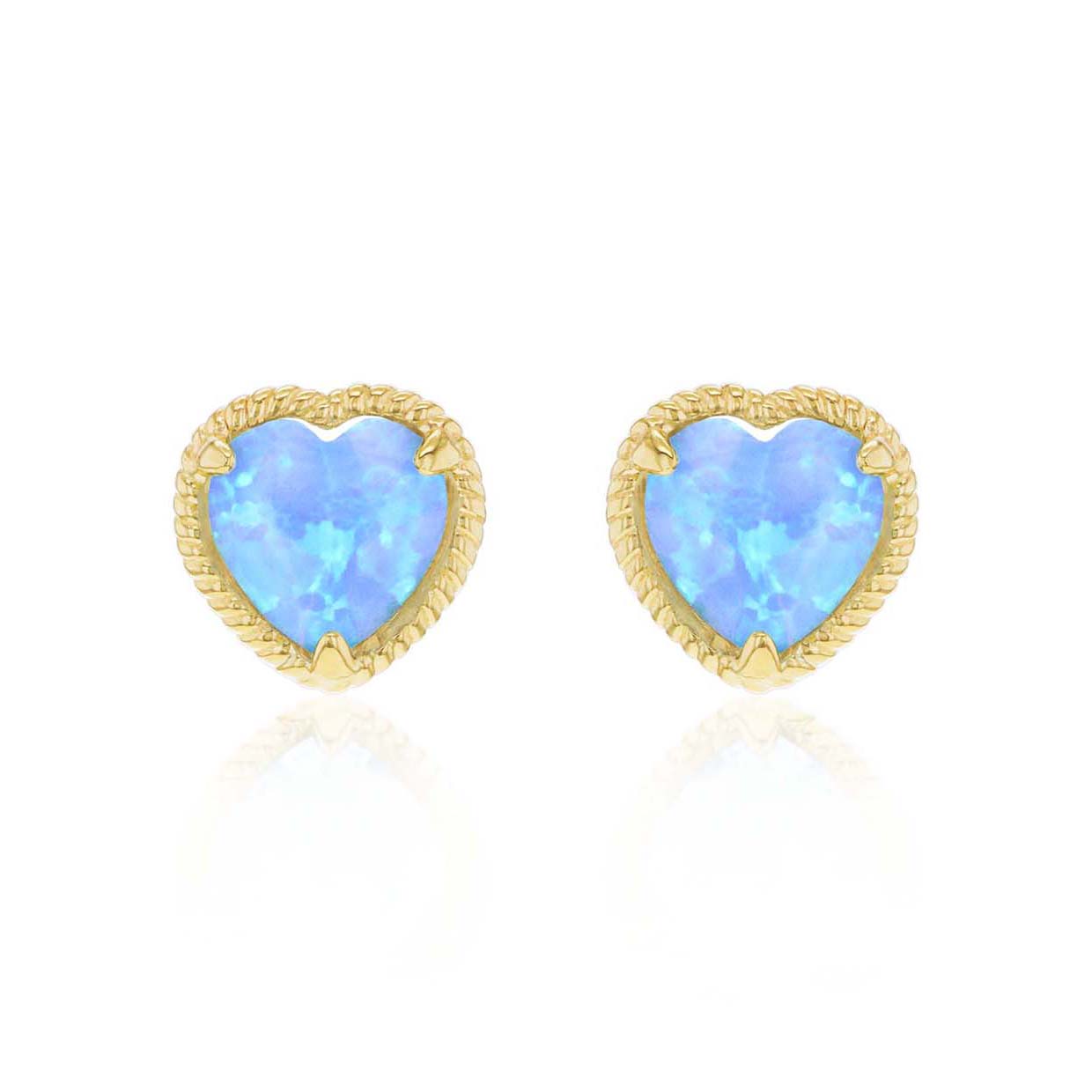 9ct Yellow Gold Opal Heart Caviar Rope Stud Earring