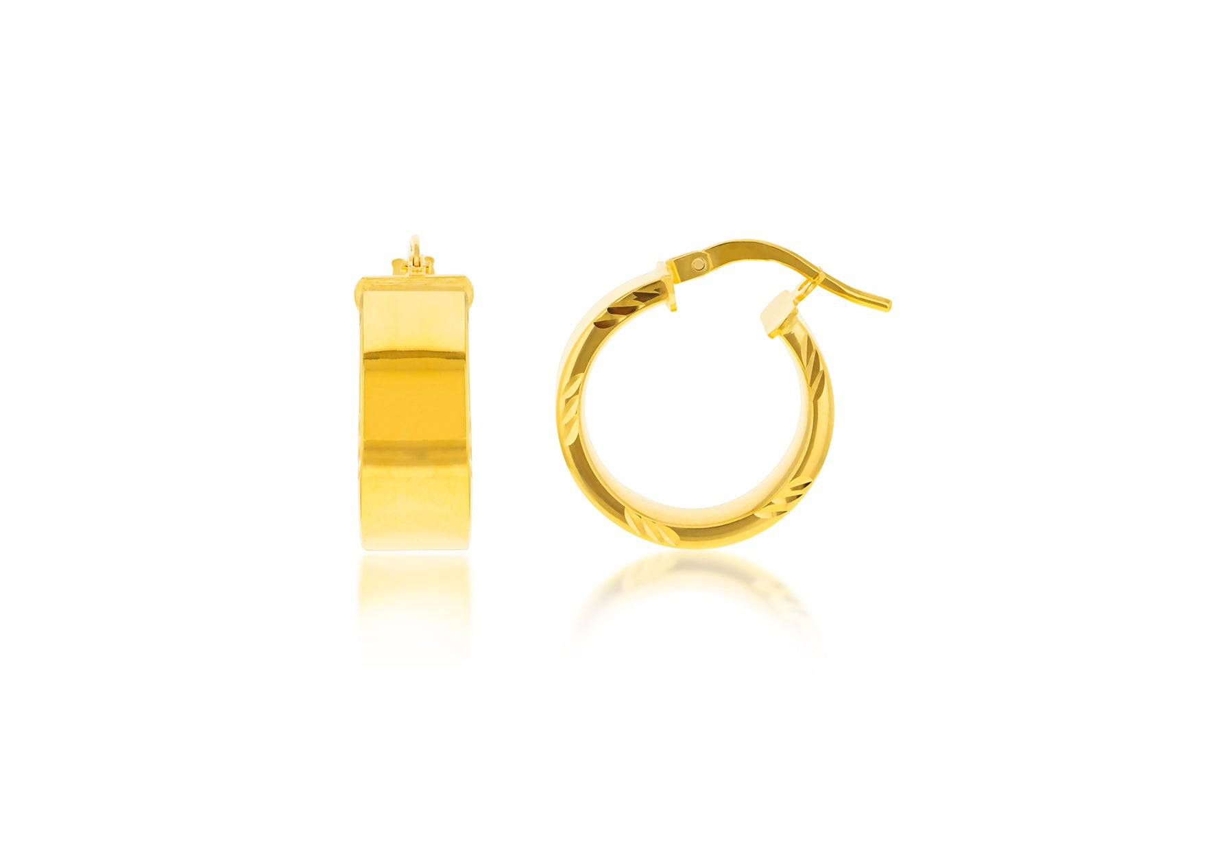 9ct Yellow Gold Diamond Cut Edge Hoop Earrings