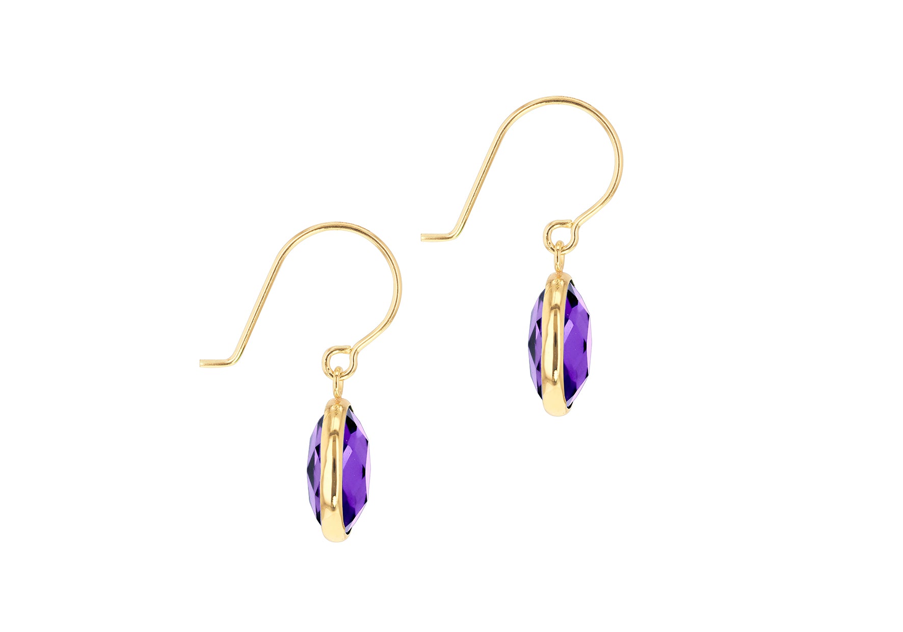 9ct Yellow Gold Purple Swarovski Crystal Drop Earrings