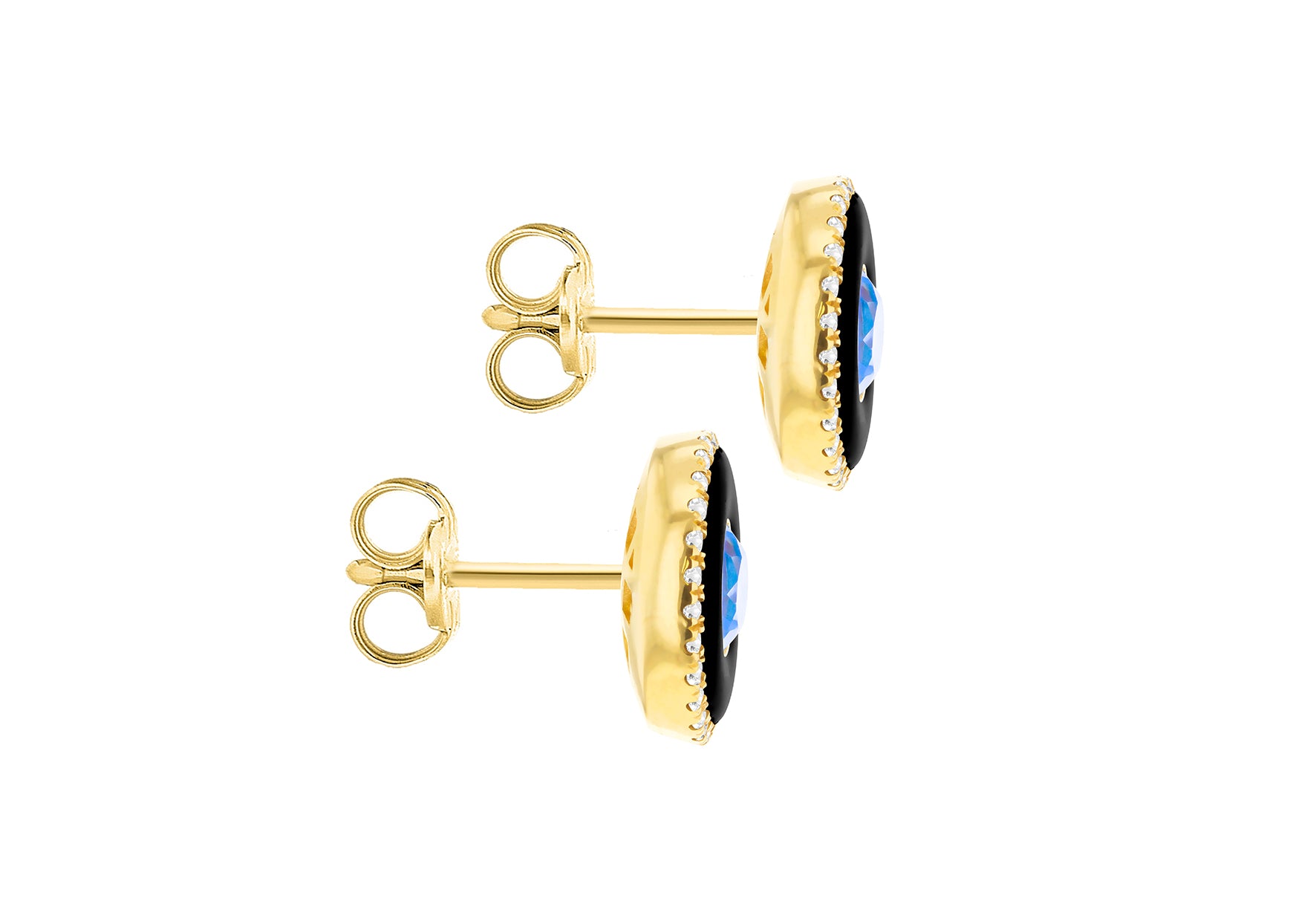 9ct Yellow Gold Blue Topaz and 52 x 0.5ct Round Diamond Stud Earrings