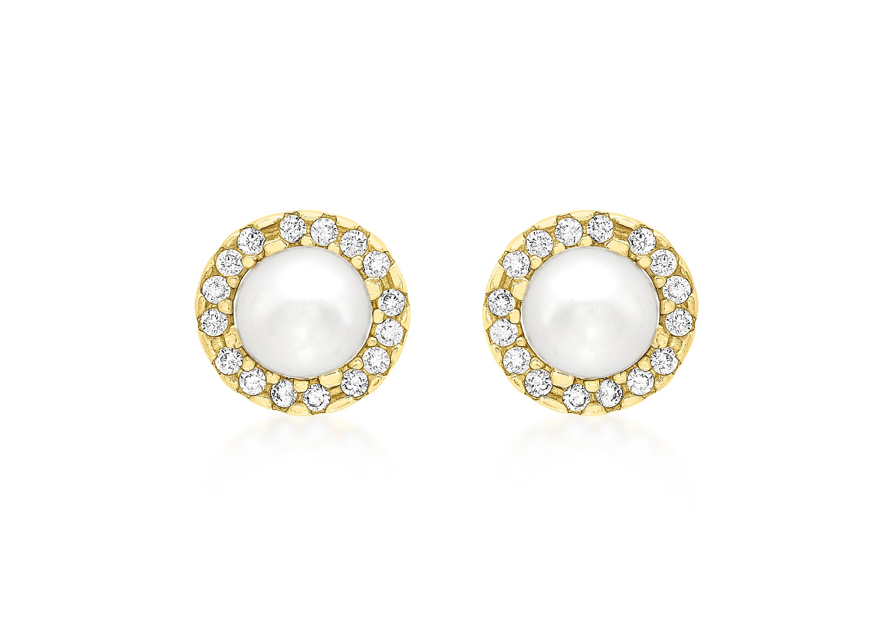 9ct White Gold Zirconia Halo & Freshwater Pearl Stud Earrings