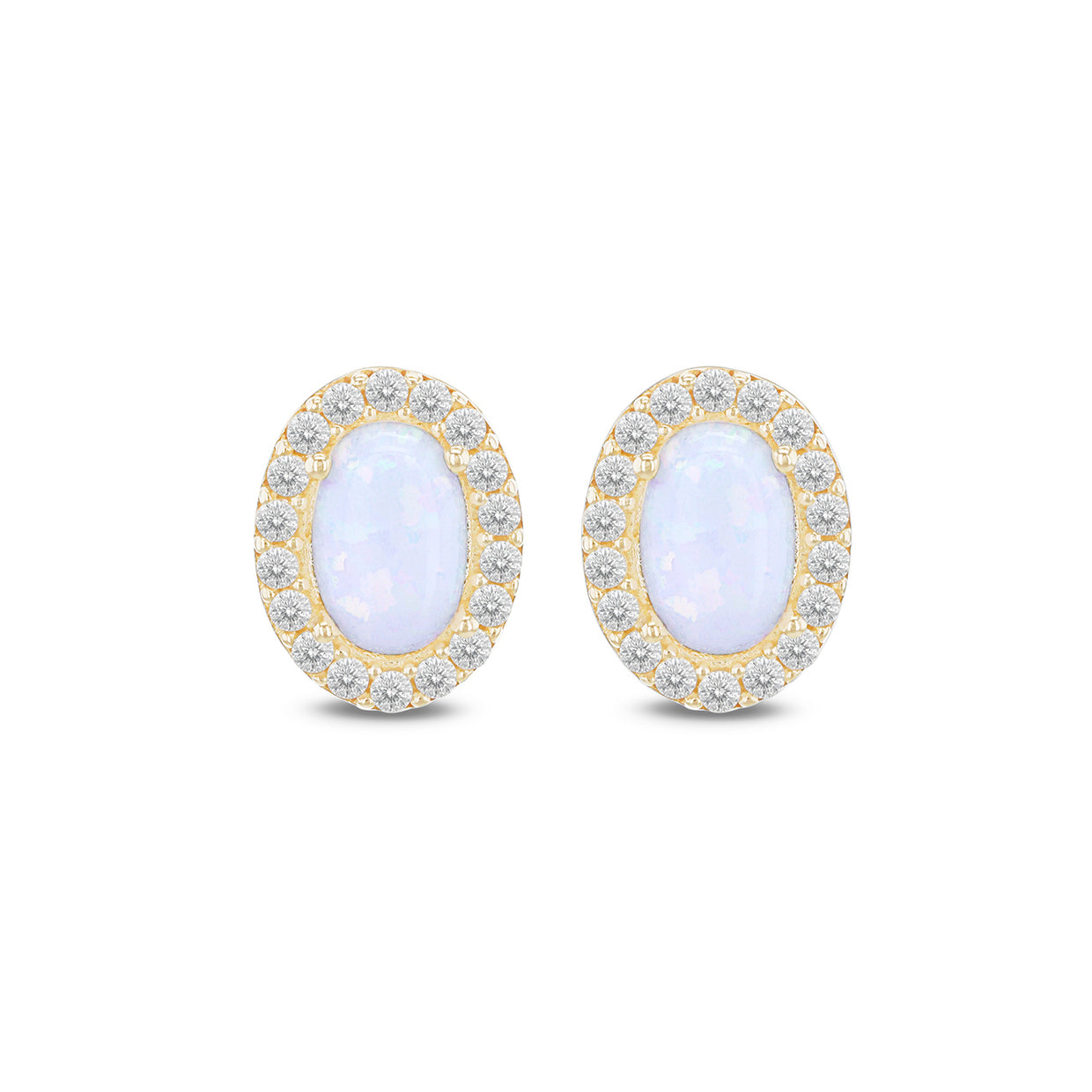 9ct Yellow Gold Oval Opal & Zirconia Stud Earring