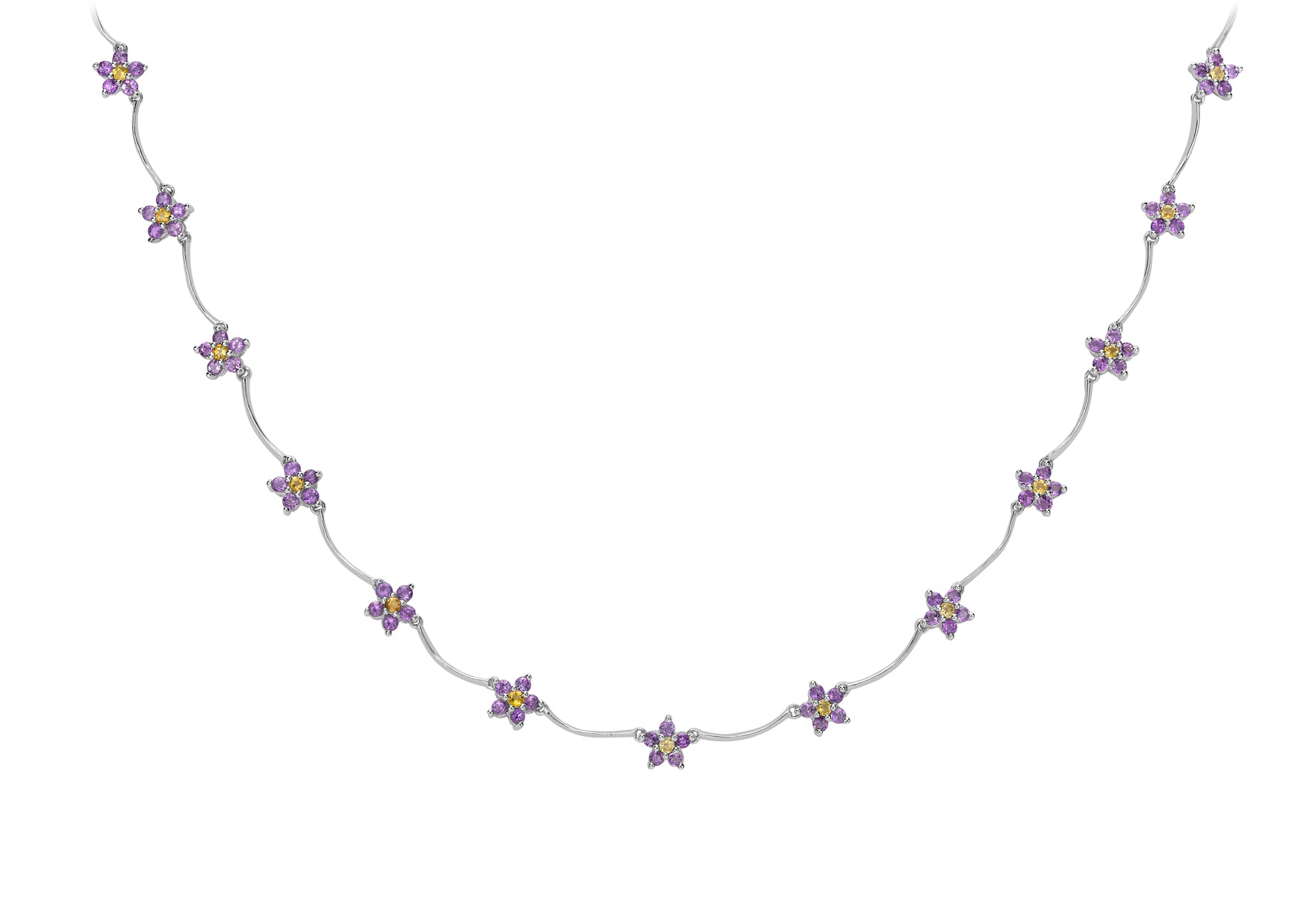9ct White Gold Amethyst & Citrine Flower Necklace