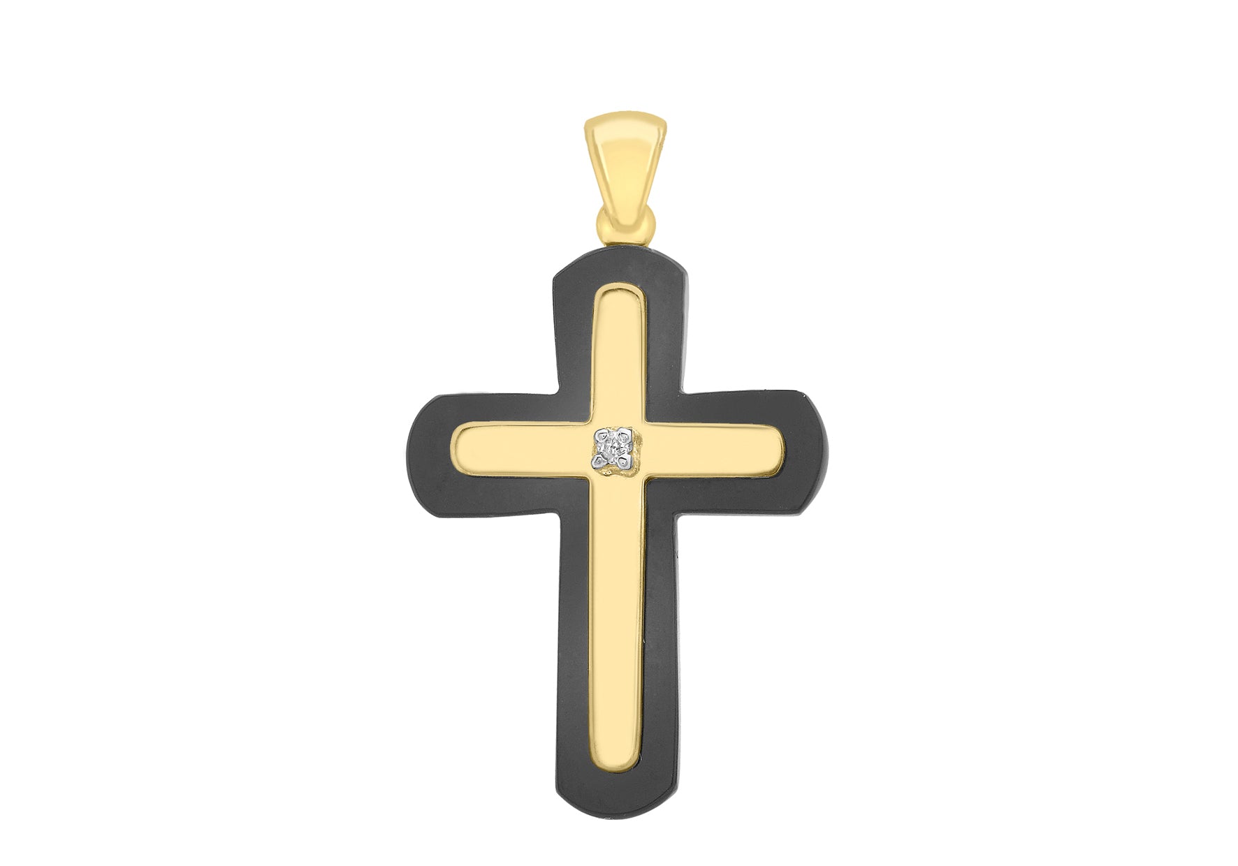9ct Yellow Gold 0.01ct Diamond and Onyx Cross Pendant