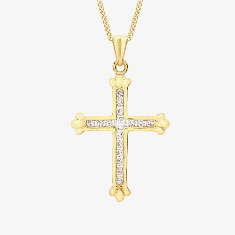 9ct Yellow Gold Zirconia Cross Pendant