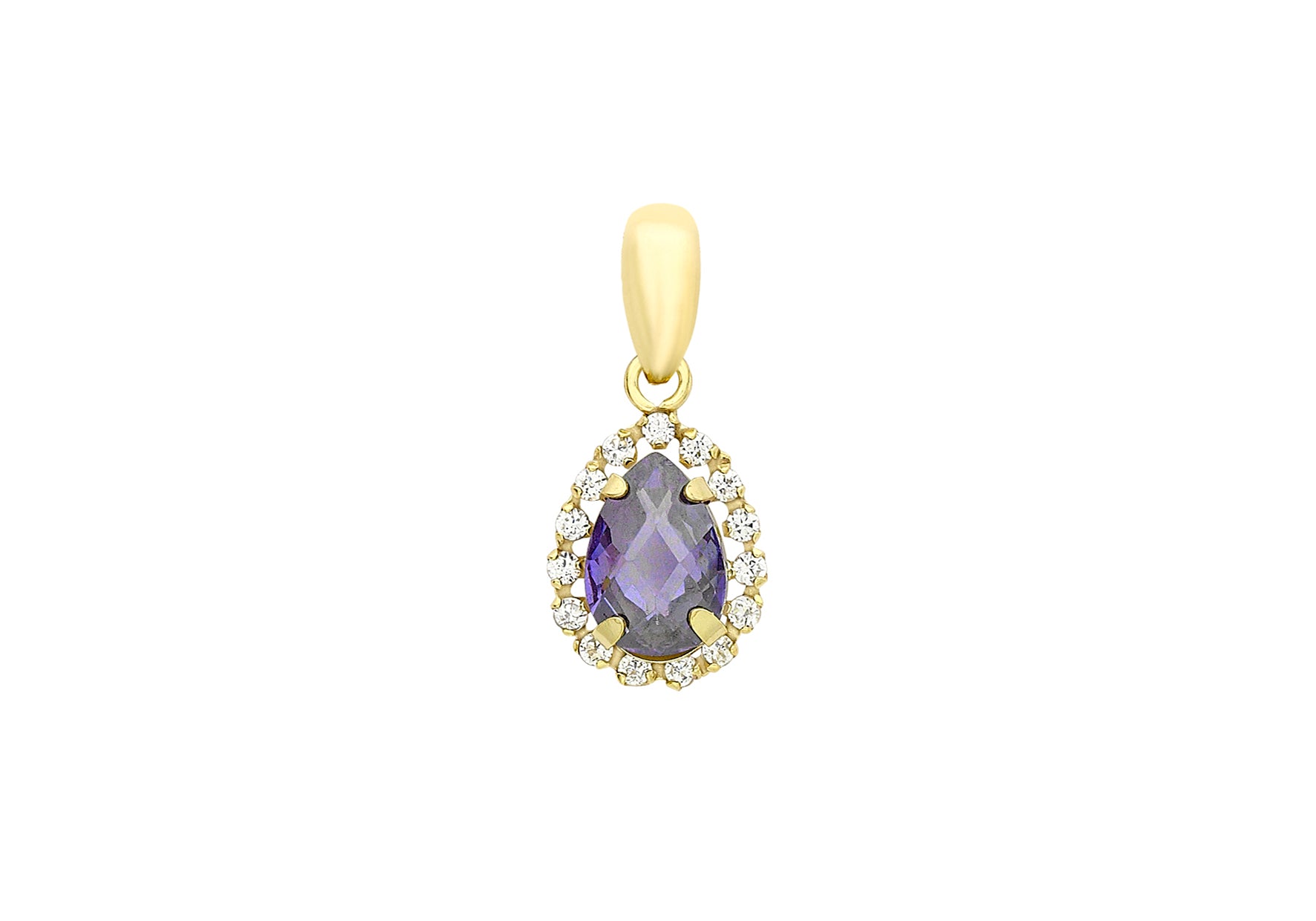 9ct Yellow Gold Blue & White Zirconia Teardrop Pendant