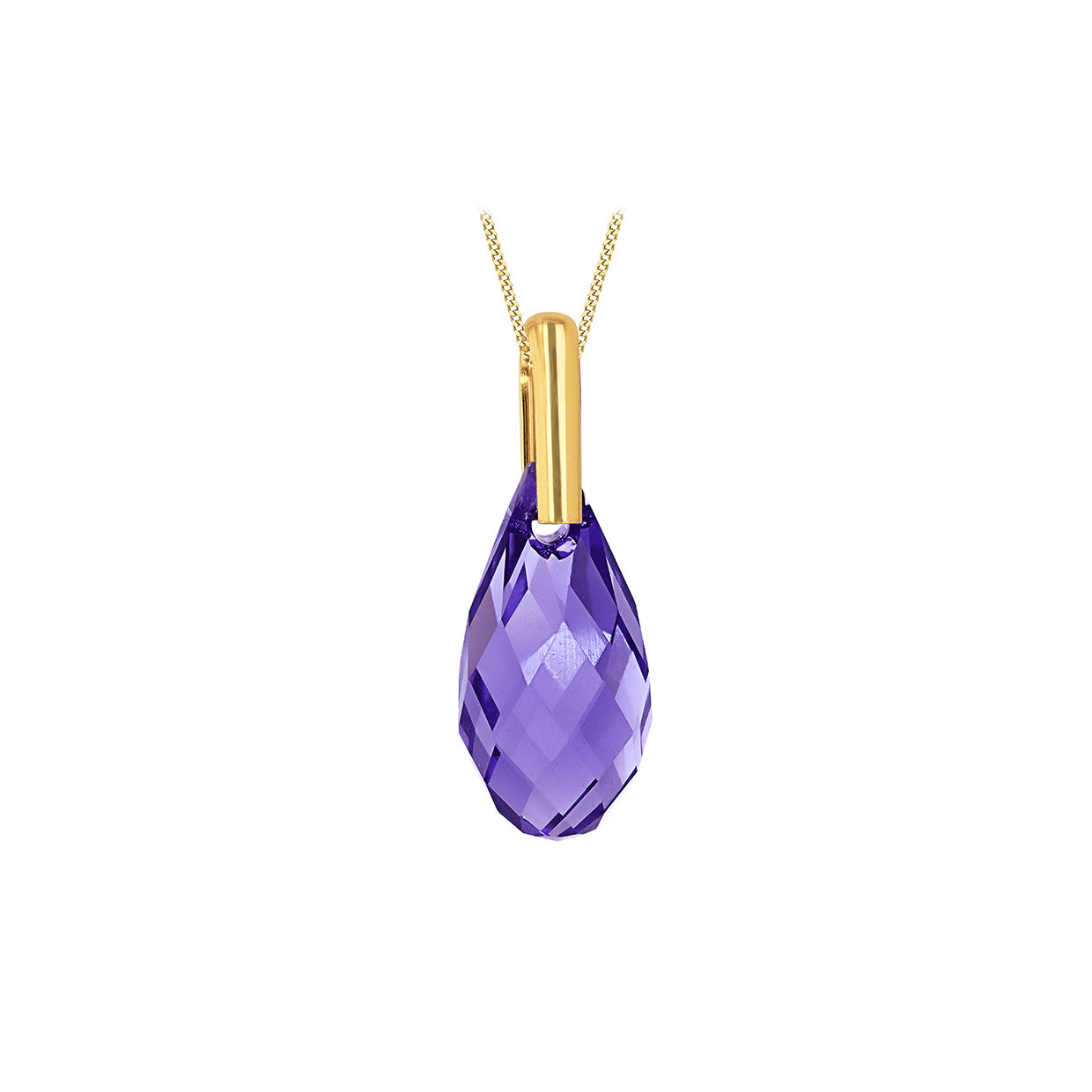 9ct Yellow Gold Purple Swarovski Crystal Teardrop Pendant