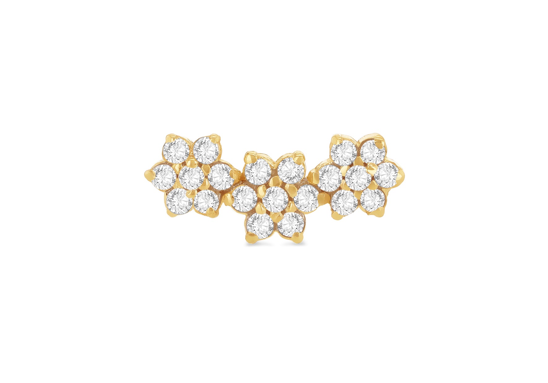 9ct Yellow Gold Triple Flower Zirconia Labret Stud