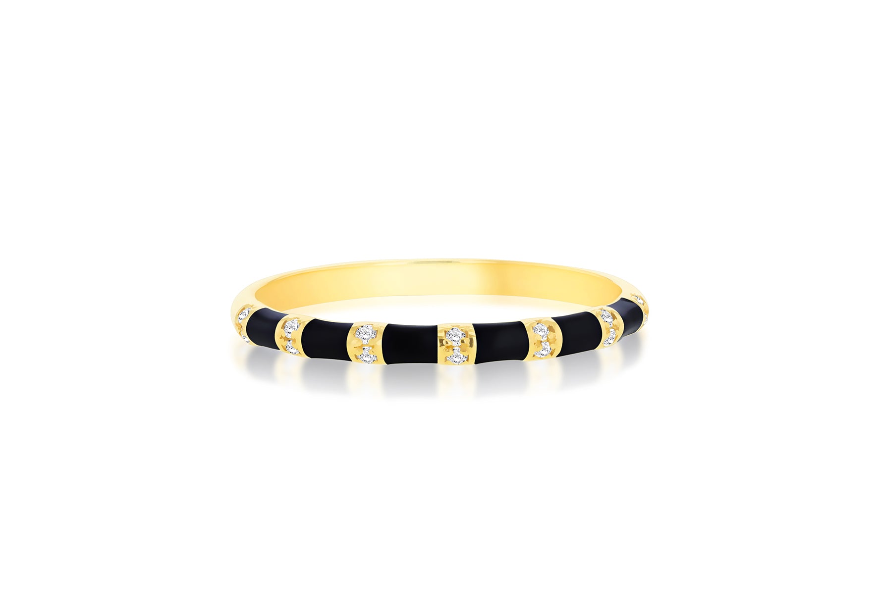9ct Yellow 0.014ct Diamond Black Stripe Band Ring
