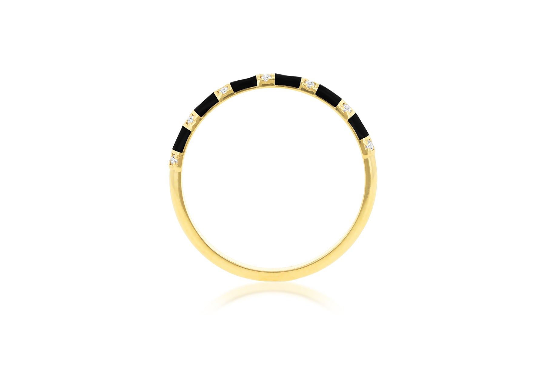 9ct Yellow 0.014ct Diamond Black Stripe Band Ring