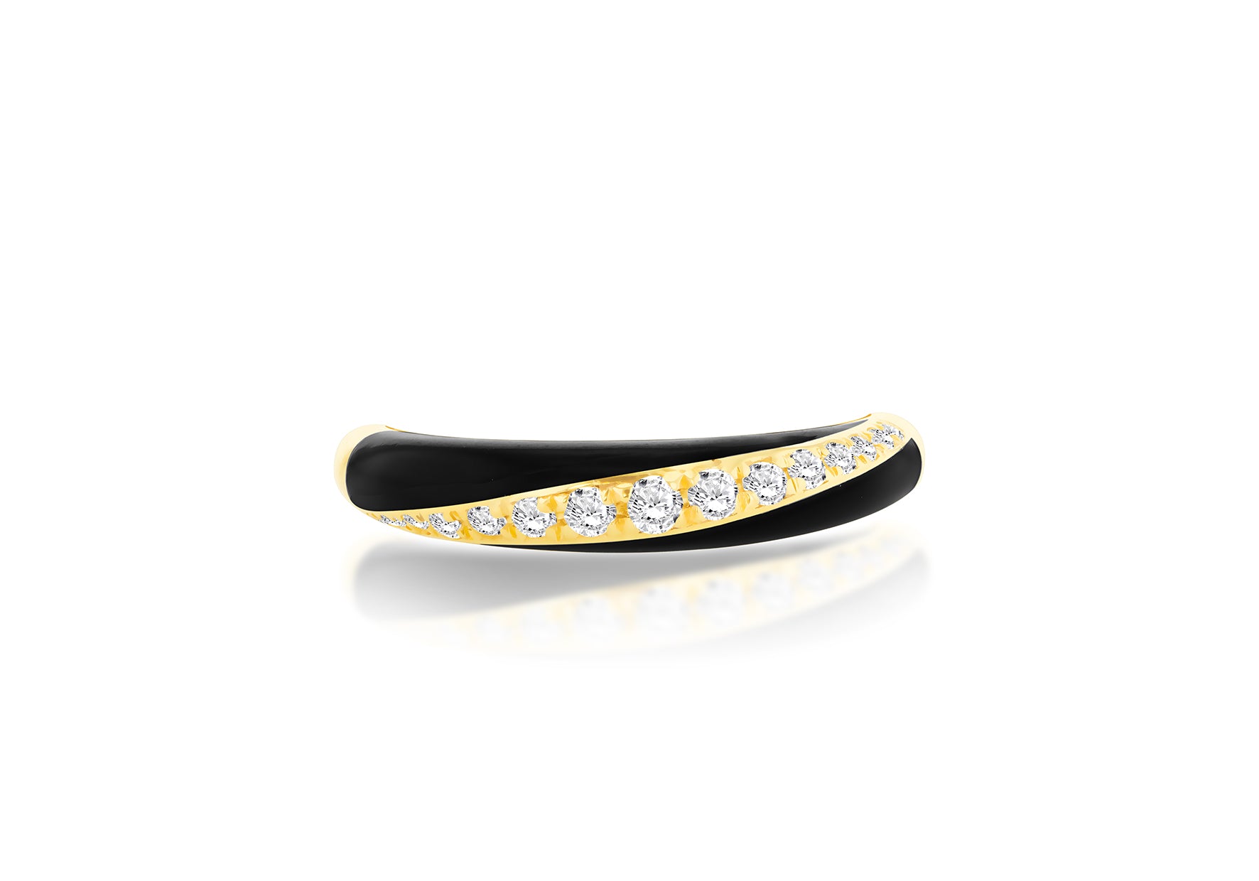 9ct Yellow Gold 0.005ct & 0.05ct Diamond Black Twist Ring