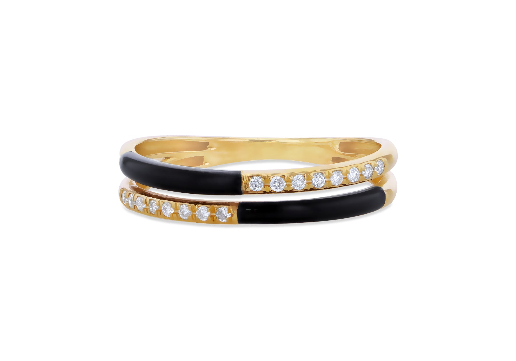 9ct Yellow Gold 0.005ct Diamond Plaid Twin Bar Band Ring