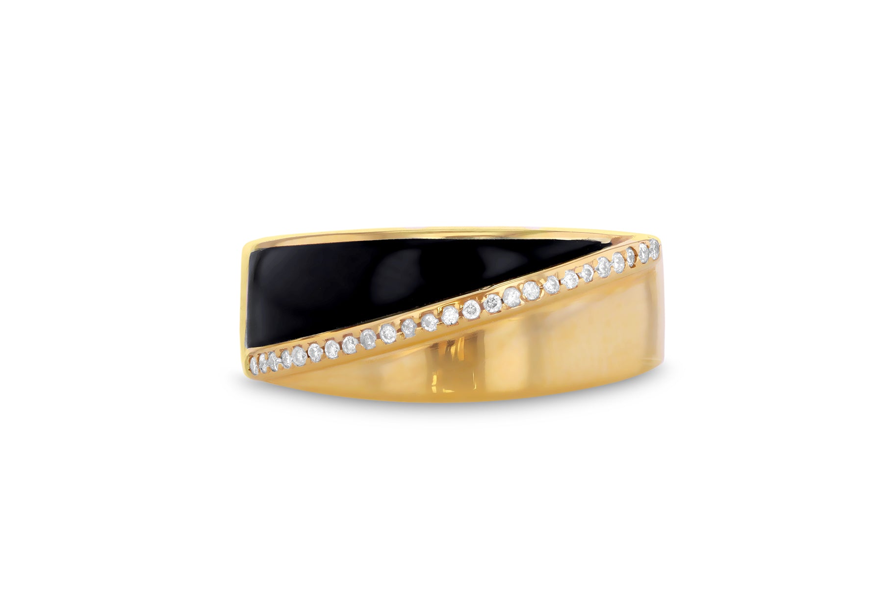 9ct Yellow Gold Diamond Array Split Enamel Ring
