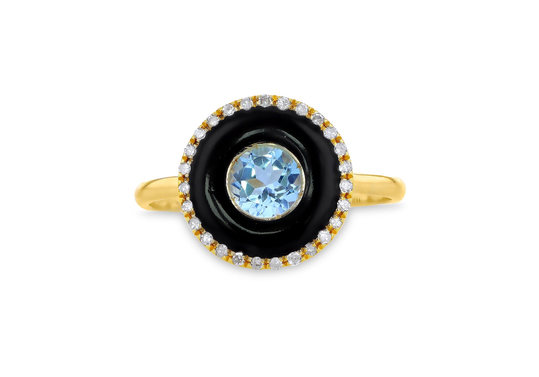 9ct Yellow Gold Blue Topaz & 0.005ct Diamond Ring