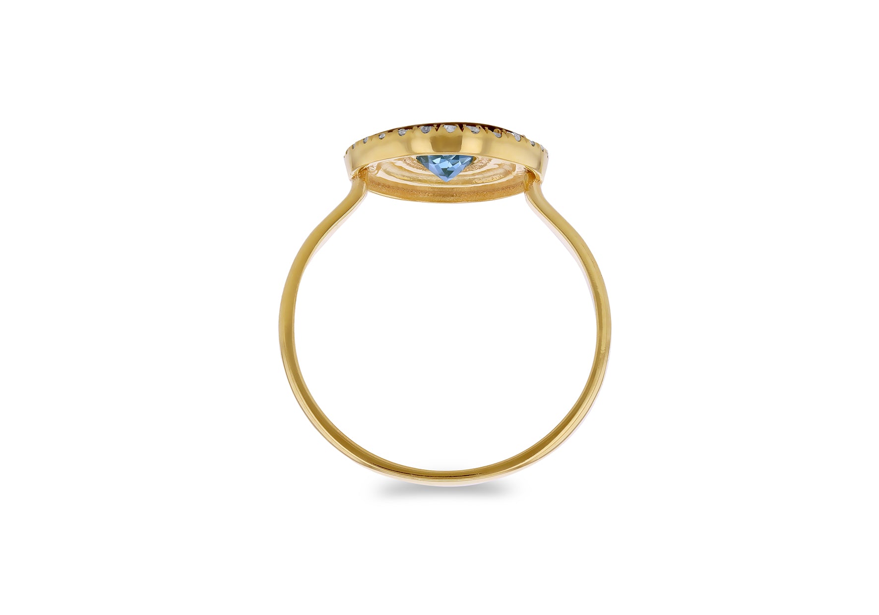 9ct Yellow Gold Blue Topaz & 0.005ct Diamond Oval Ring