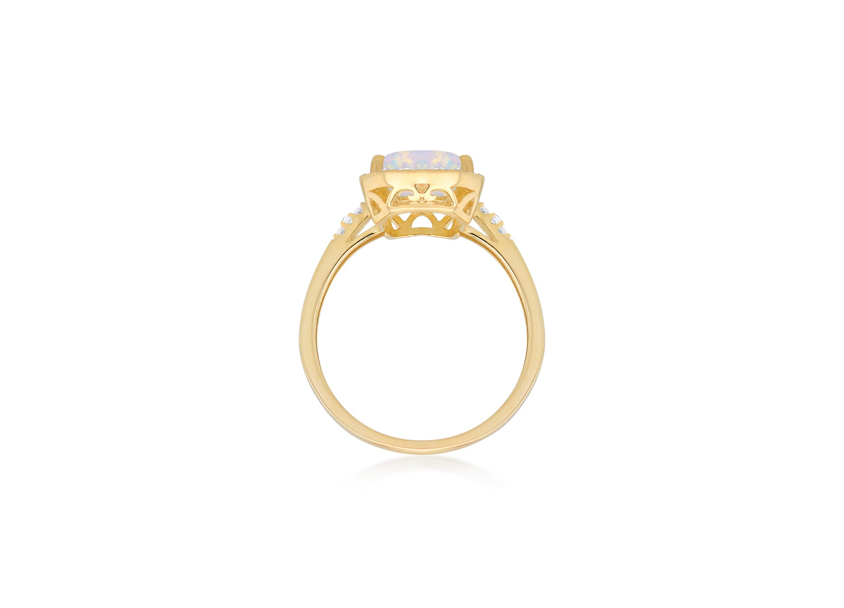 9ct Yellow Gold 0.03ct Diamond & Opal Square Halo Ring