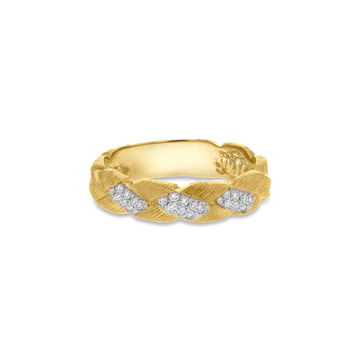 9ct Yellow Gold 0.12ct Diamond Braided Satin Ring
