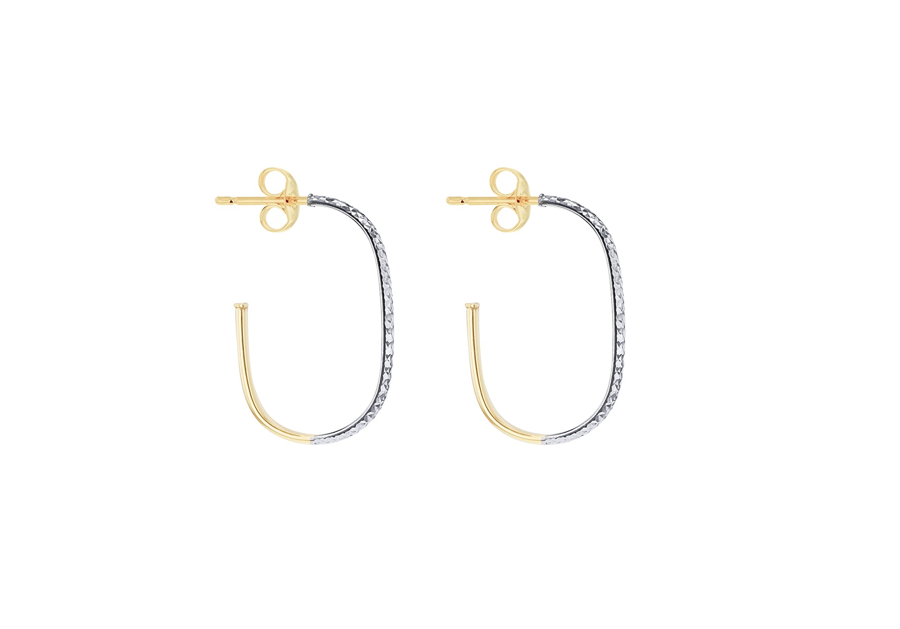 9ct Yellow Gold Two-Tone Gold Diamond Cut Rectangle Hoop Earrings
