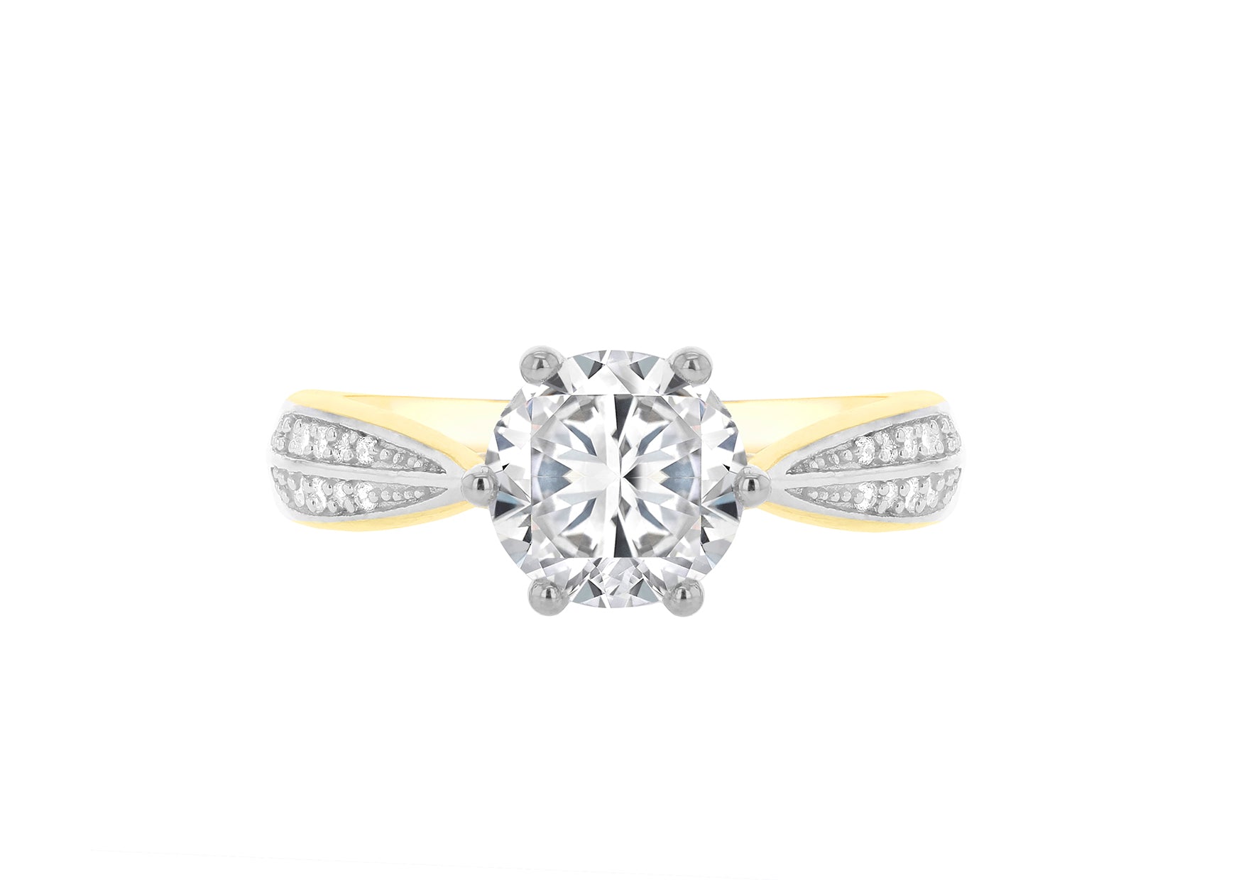 9ct Two-Tone Gold Zirconia Tapered Shoulder Ring