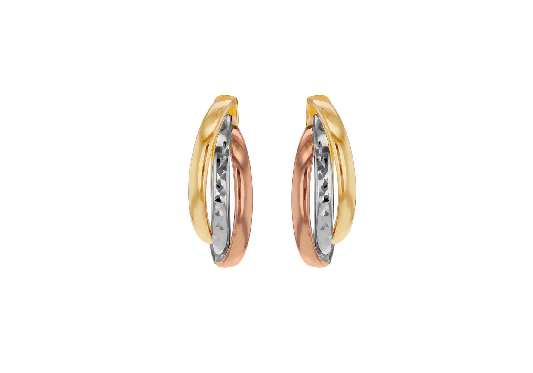 9ct Triple-Tone Gold Crescent Stud Earrings