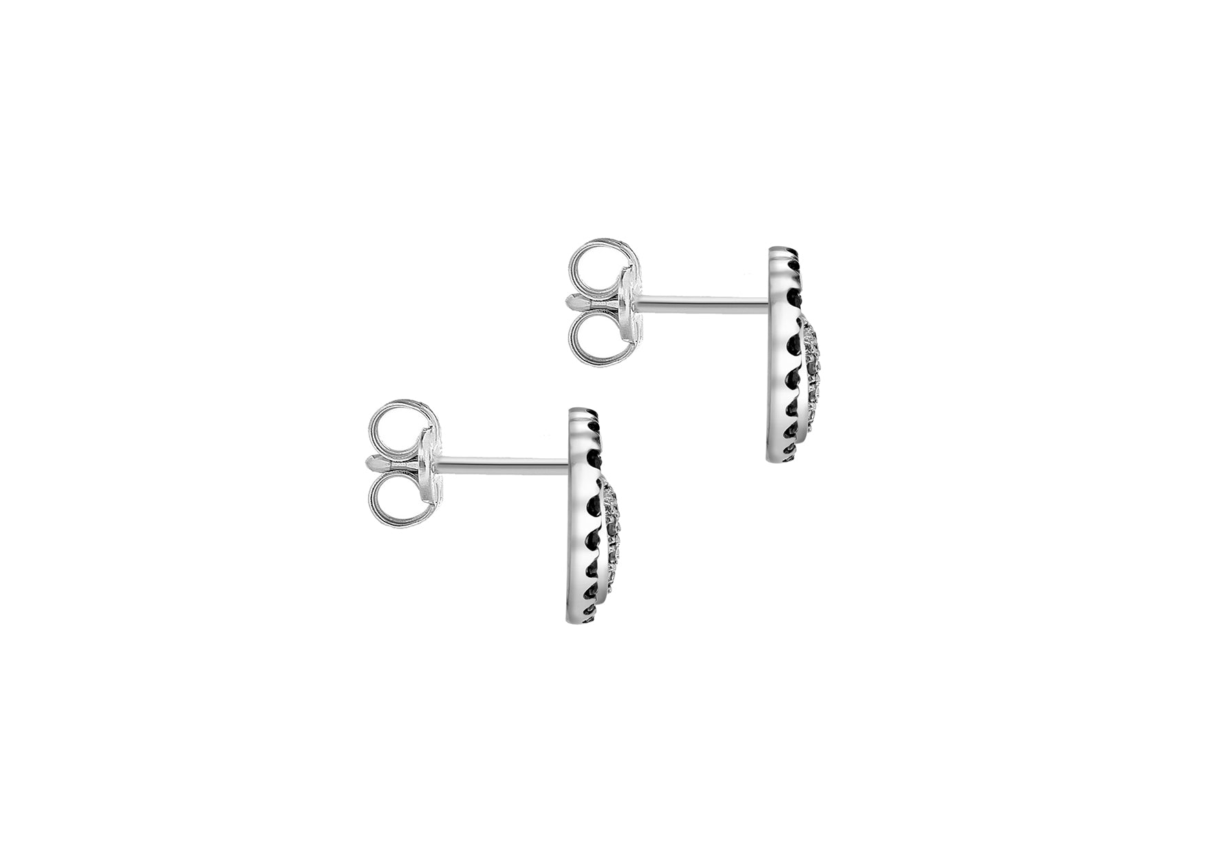 9ct White Gold 0.40ct Black & White Diamond Double Heart Stud Earrings