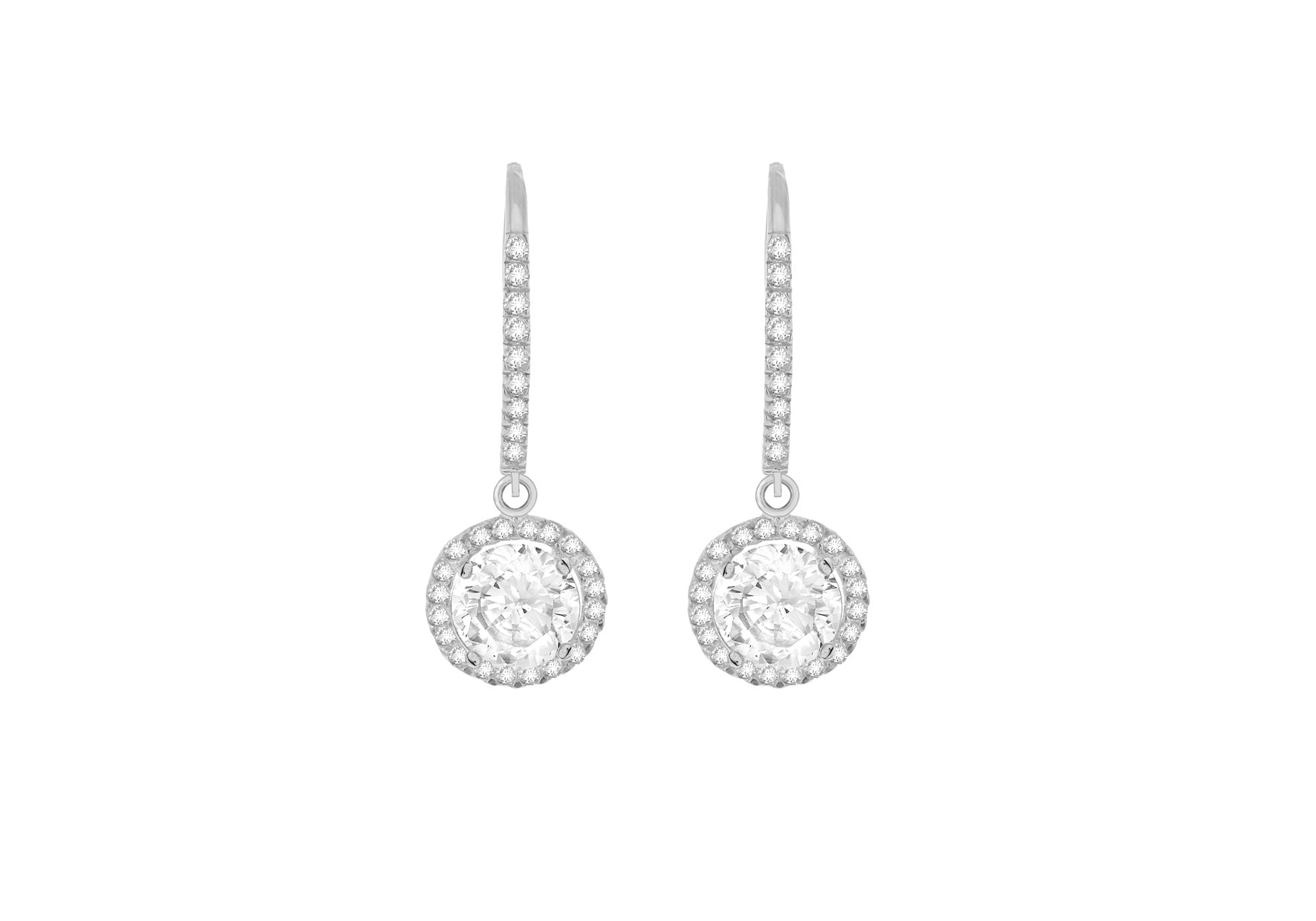 9ct White Gold Round Zirconia Halo Drop Earrings