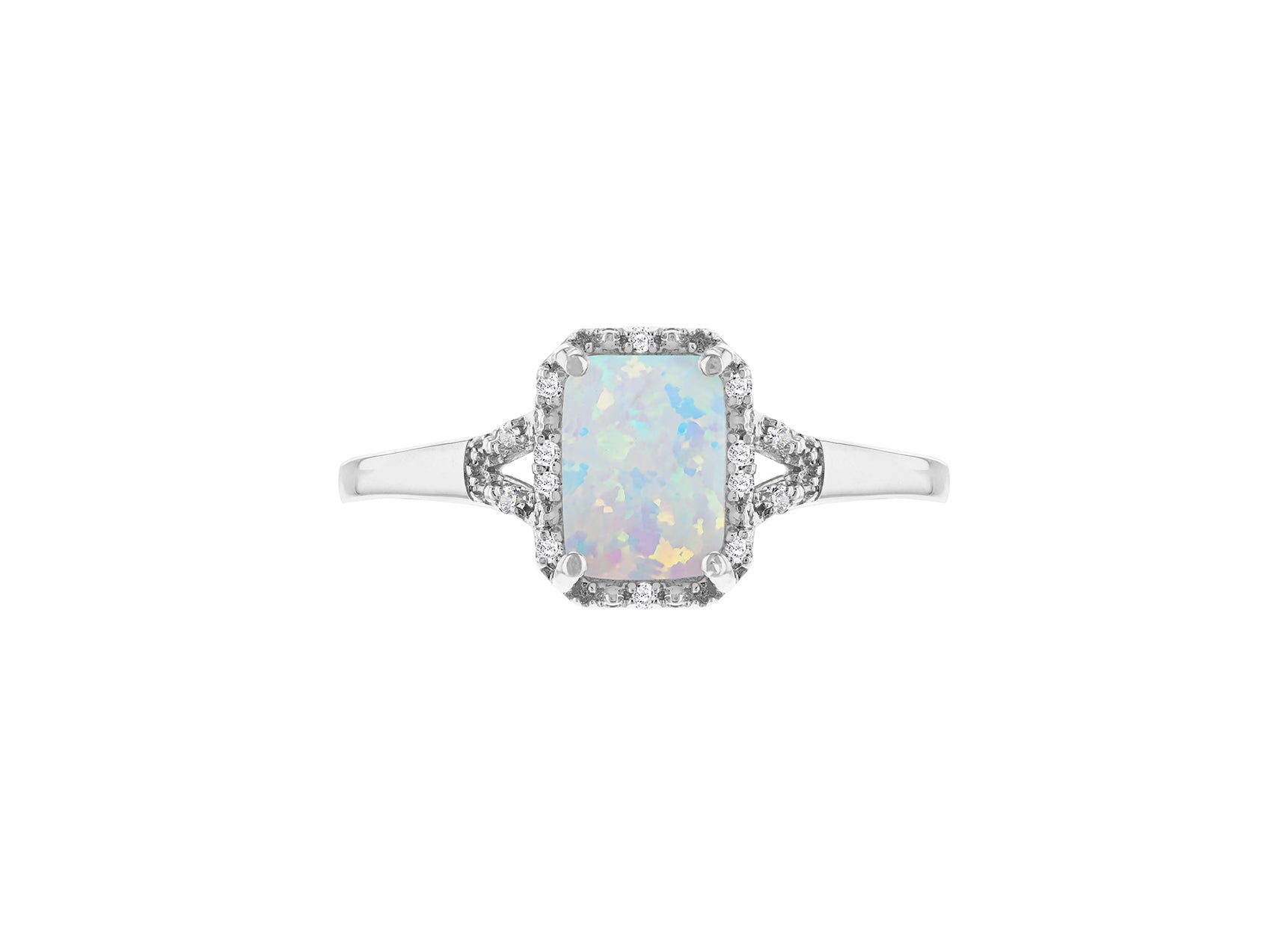 9ct White Gold 0.03ct Diamond and Opal Halo Ring