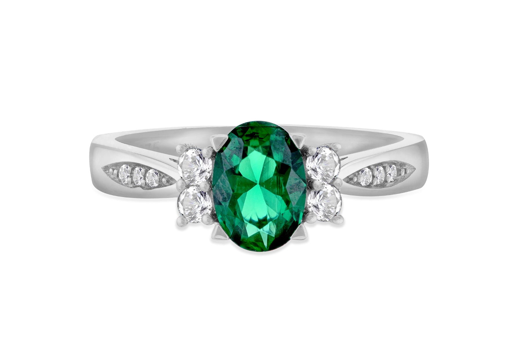 9ct White Gold Nano Emerald & Zirconia Shoulder Ring