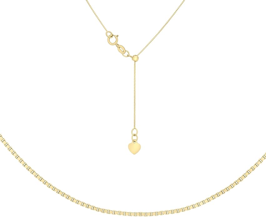 18ct Yellow Gold Adjustable Heart Slider Box Chain