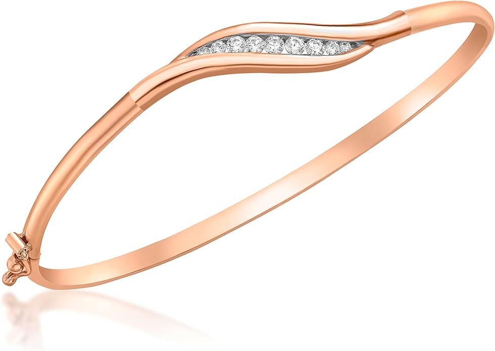 9ct Two-Tone Gold White Zirconia Wave Flexi Bangle