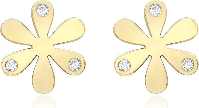 9ct Yellow Gold Zirconia Flower Stud Earrings