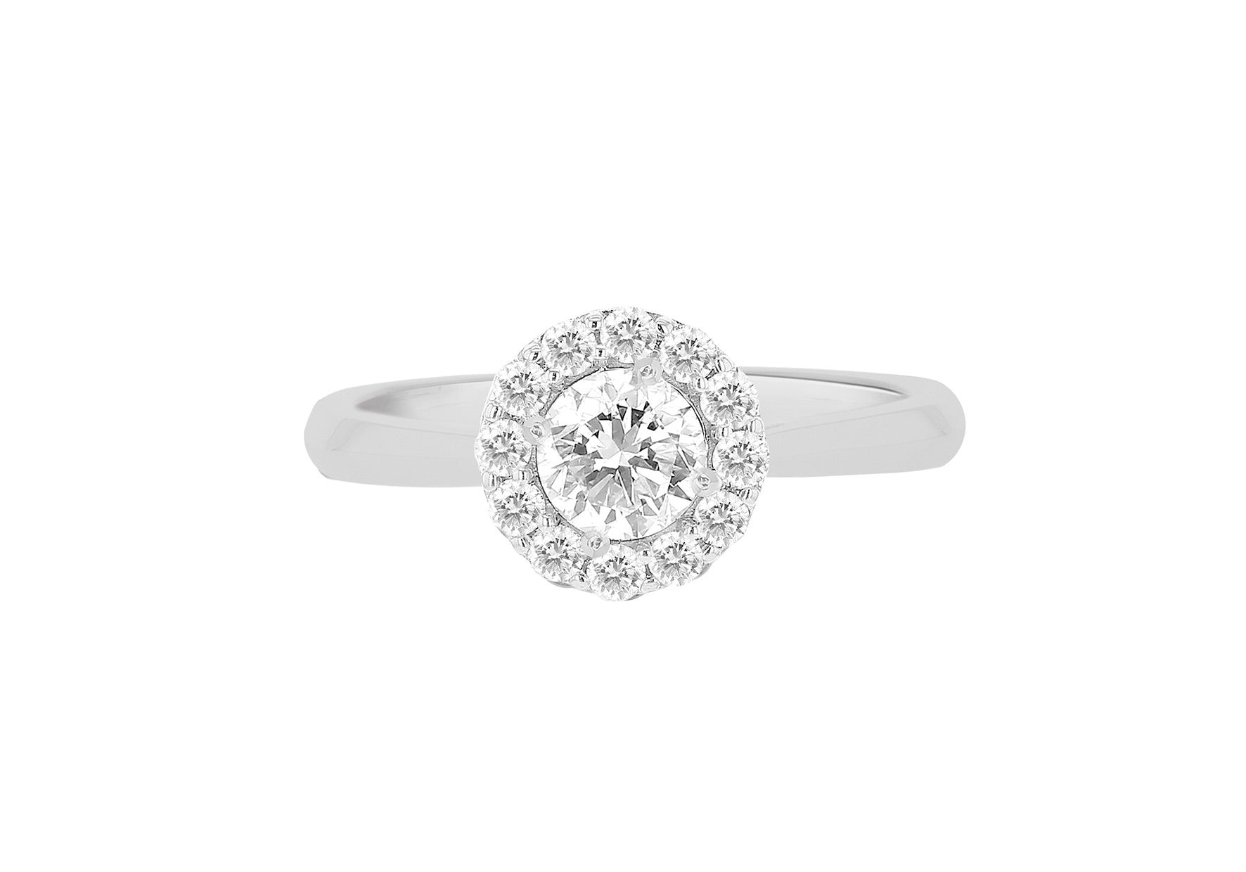 18ct White Gold 0.66ct Diamond Halo Shoulder Ring