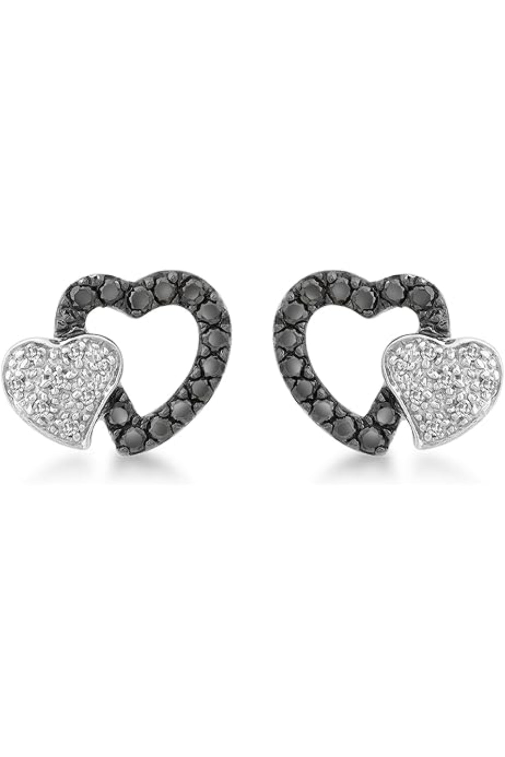 9ct White Gold 0.40ct Black & White Diamond Double Heart Stud Earrings