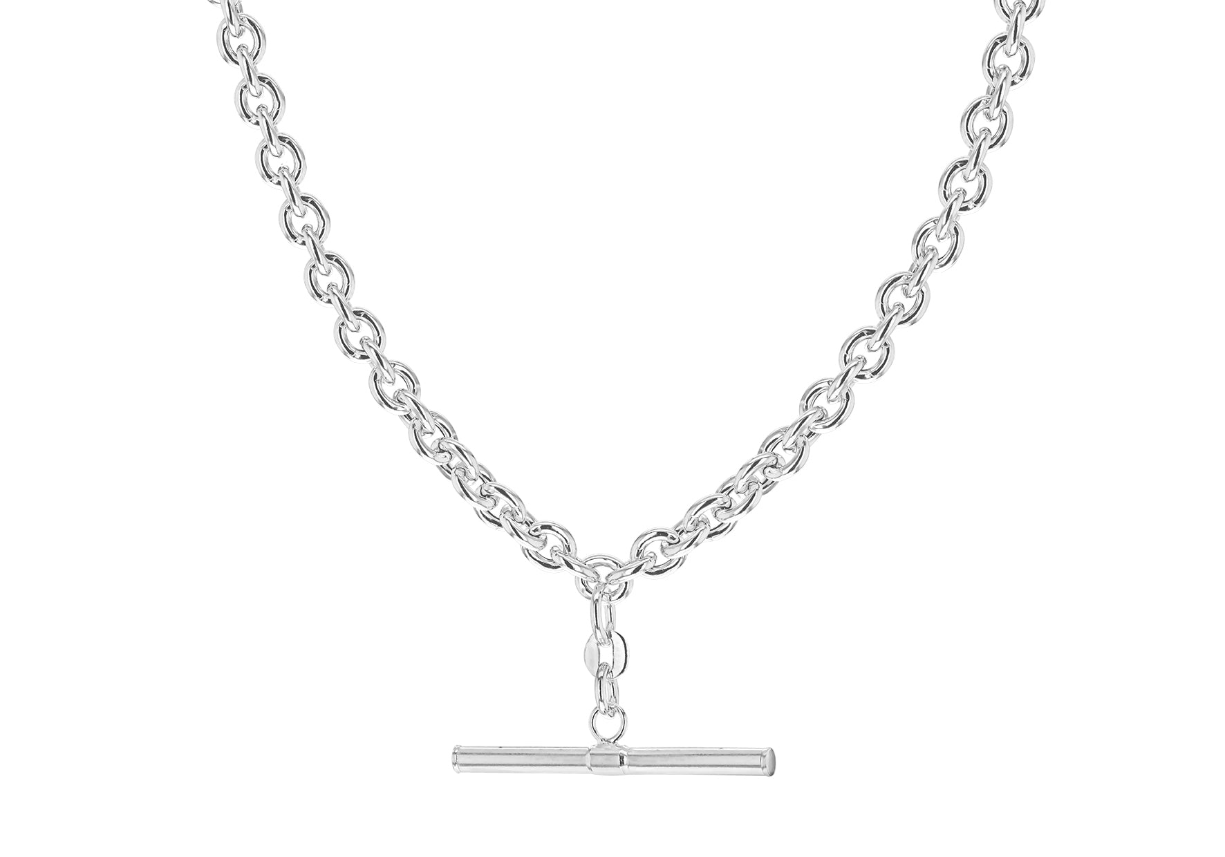 Sterling Silver T-Bar Belcher Chain Albert Clasp Necklace